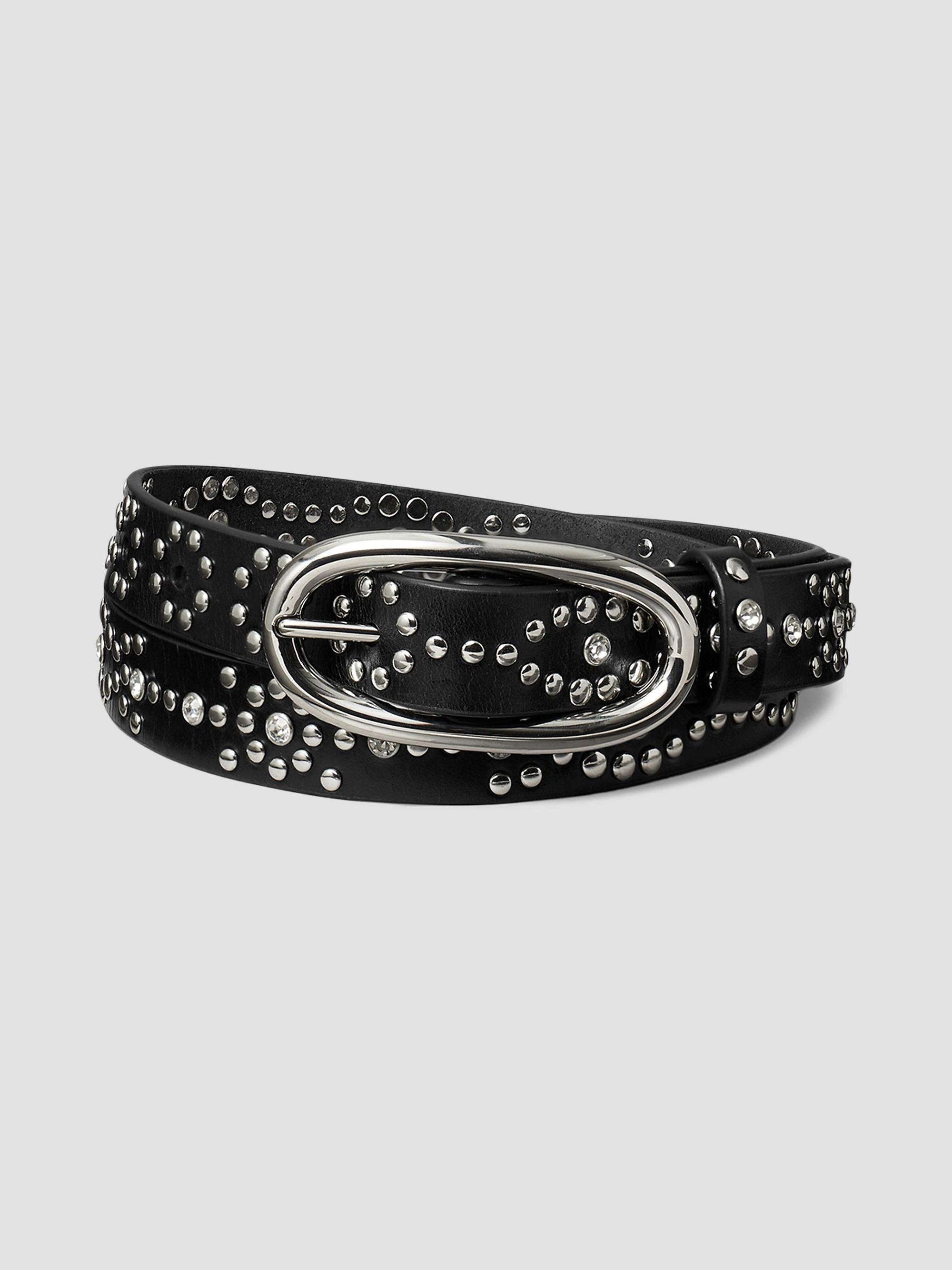 Tory Burch Black Leather Belt with Crystal Gold Logo Buckle Polo Ralph Lauren Wide Leather Square-Buckle Belt, Size  main image 3