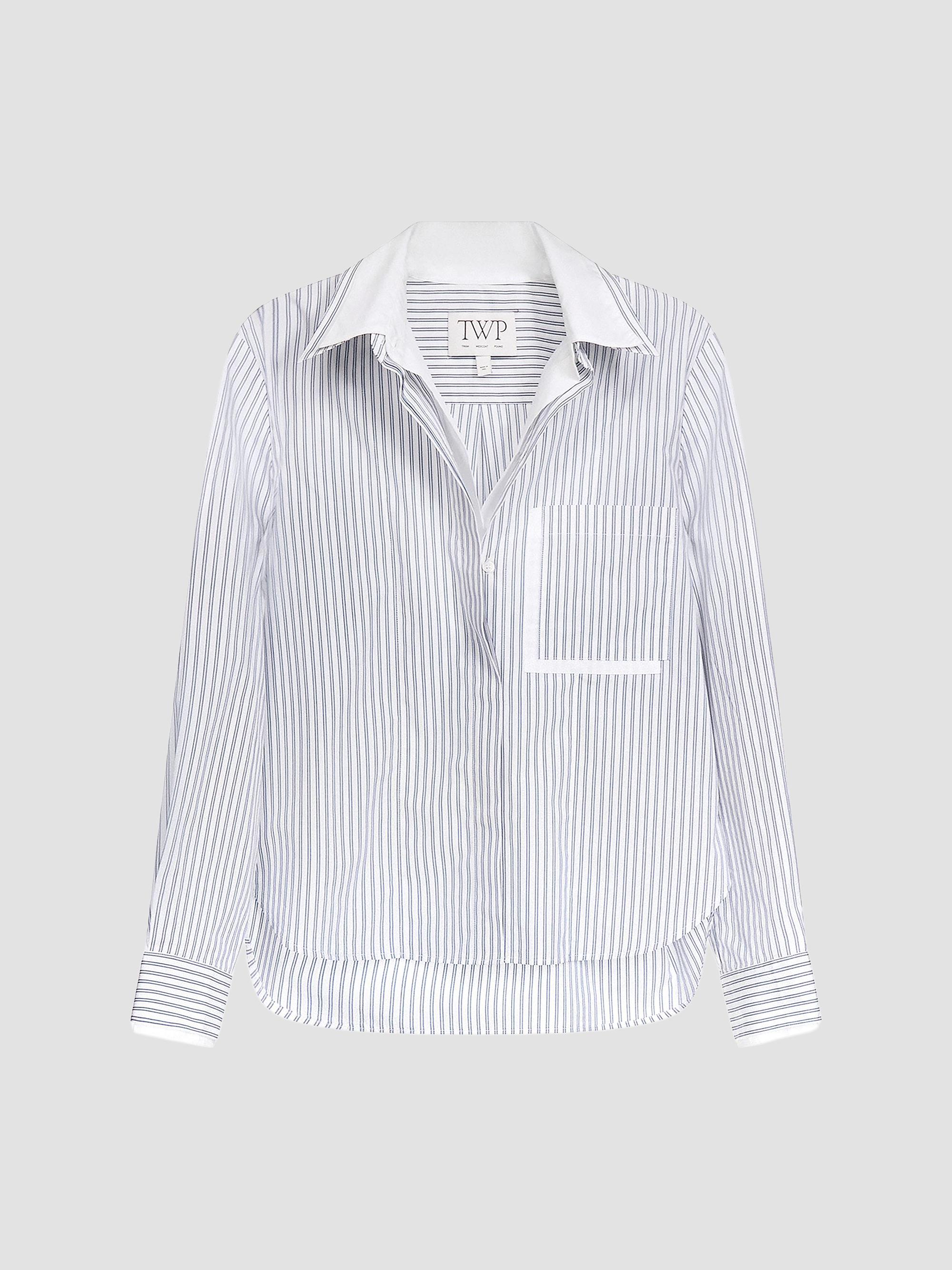 TWP Women's Striped Double-Layer Cotton Shirt - White Navy Multi | Thumbnail 7