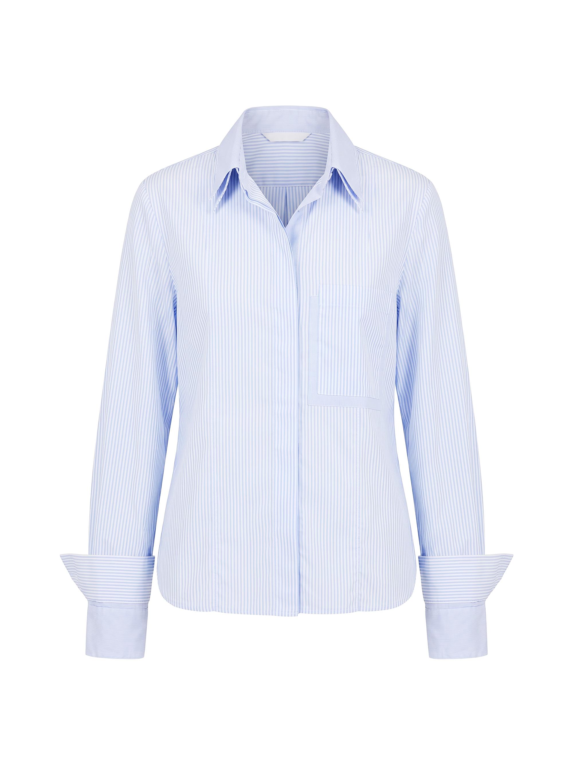 TWP Women's Double Layer Cotton Button-Front Shirt - Blue White - Women's Clothing