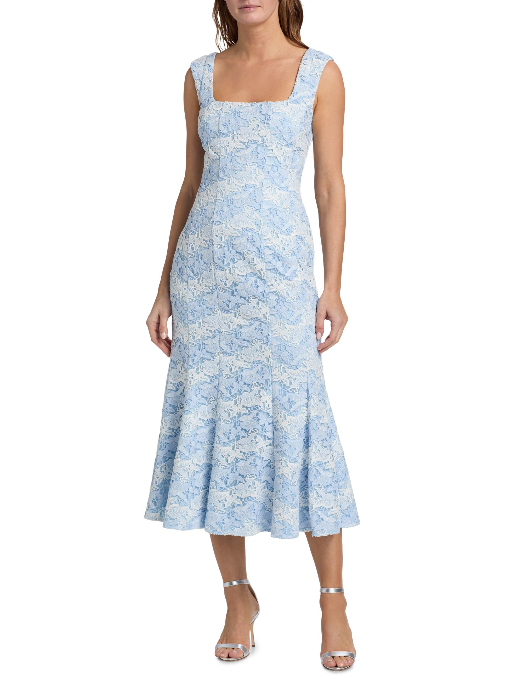 Milly Women's Meg Butterfly Lace Midi-Dress - White Blue | Thumbnail 3