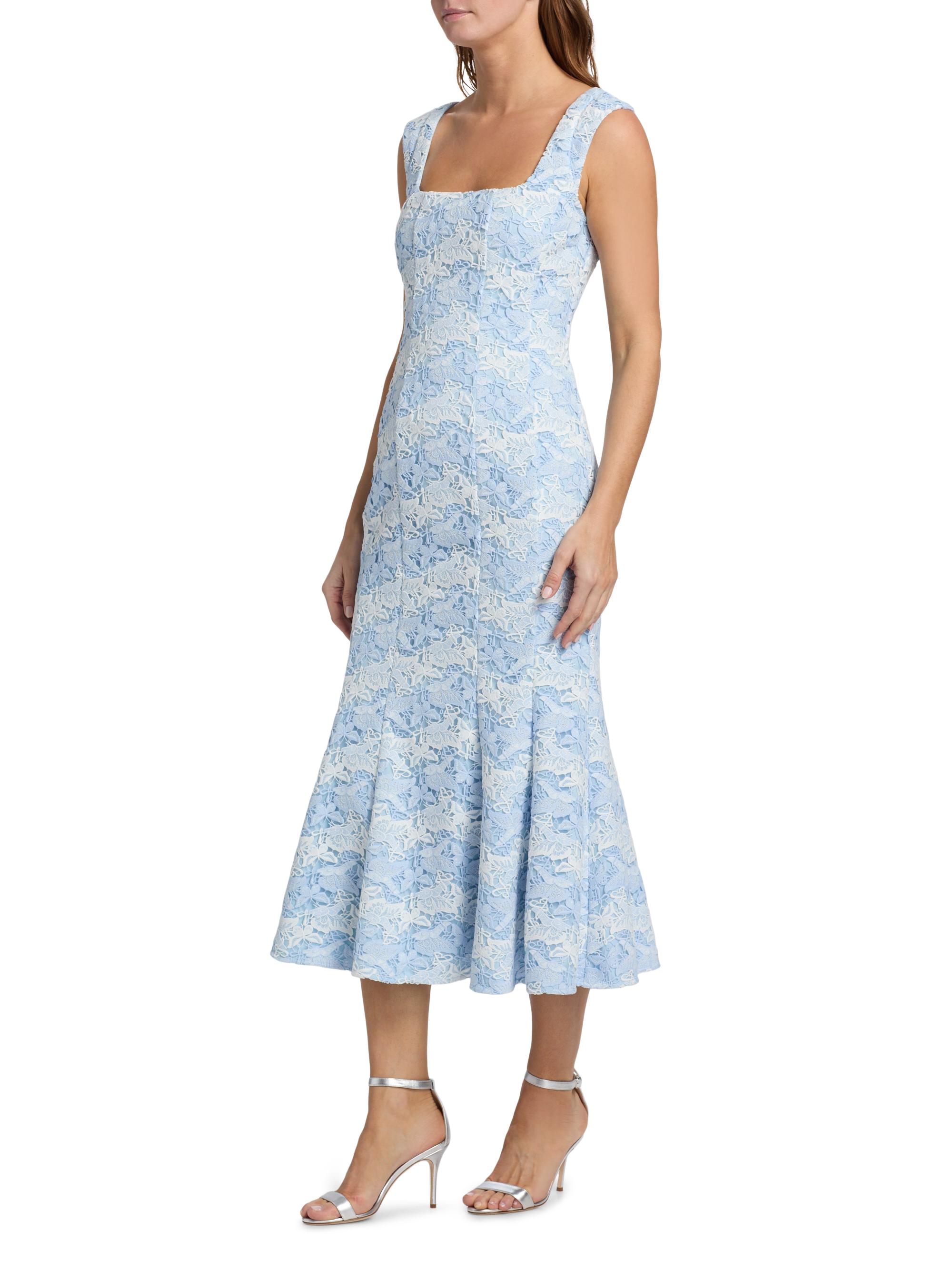 Milly Women's Meg Butterfly Lace Midi-Dress - White Blue | Thumbnail 4