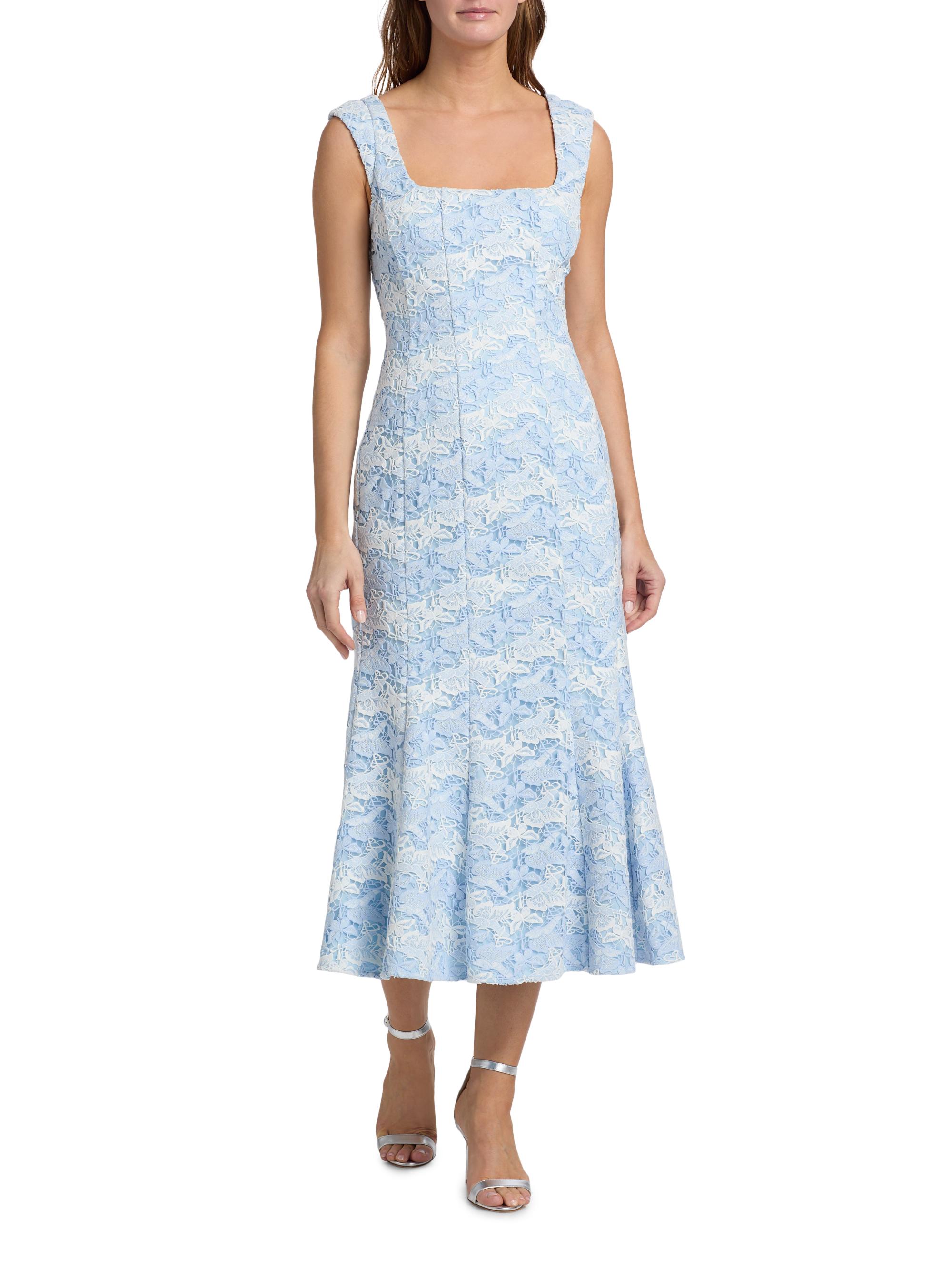 Milly Women's Meg Butterfly Lace Midi-Dress - White Blue | Thumbnail 2