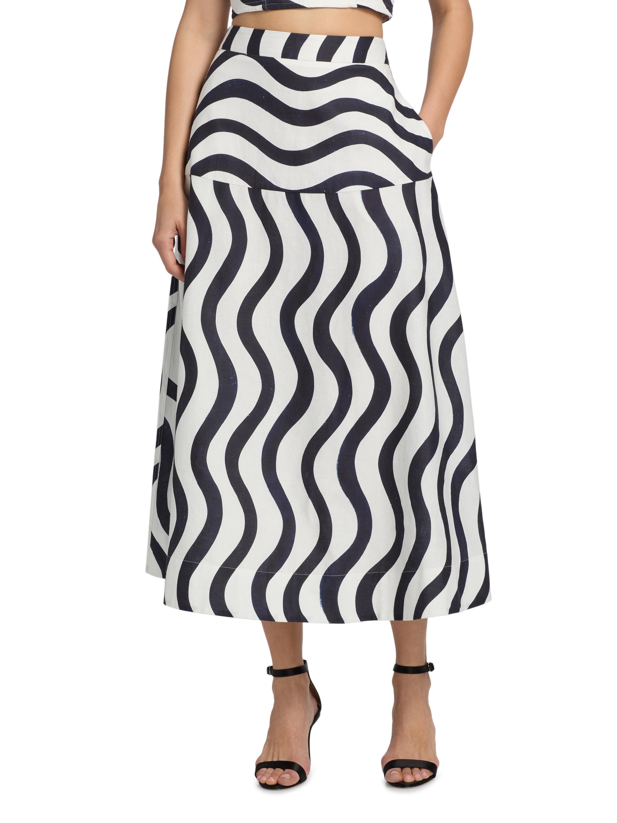Milly Women's Lona Printed Midi-Skirt - Navy White | Thumbnail 3