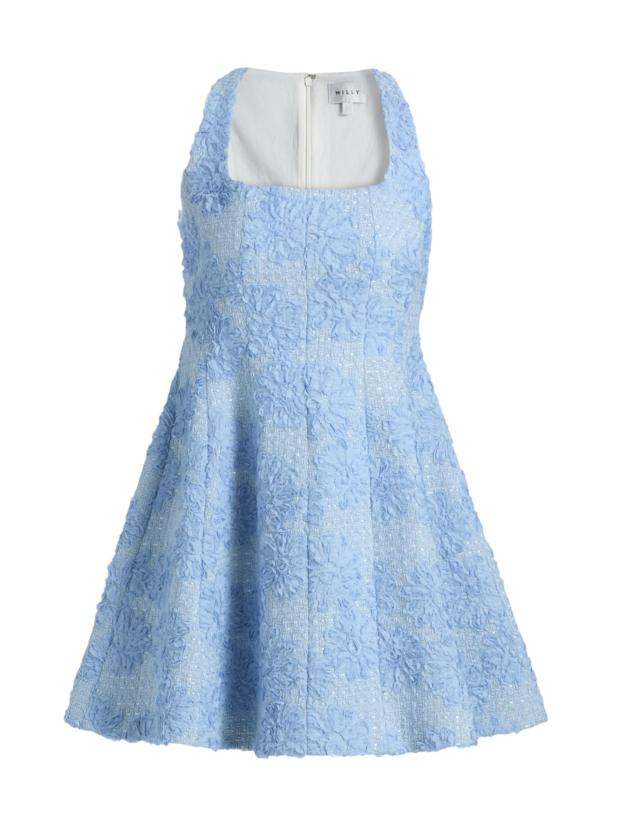 Milly Women's Minna Flower Appliqué Tweed Minidress - Light Blue