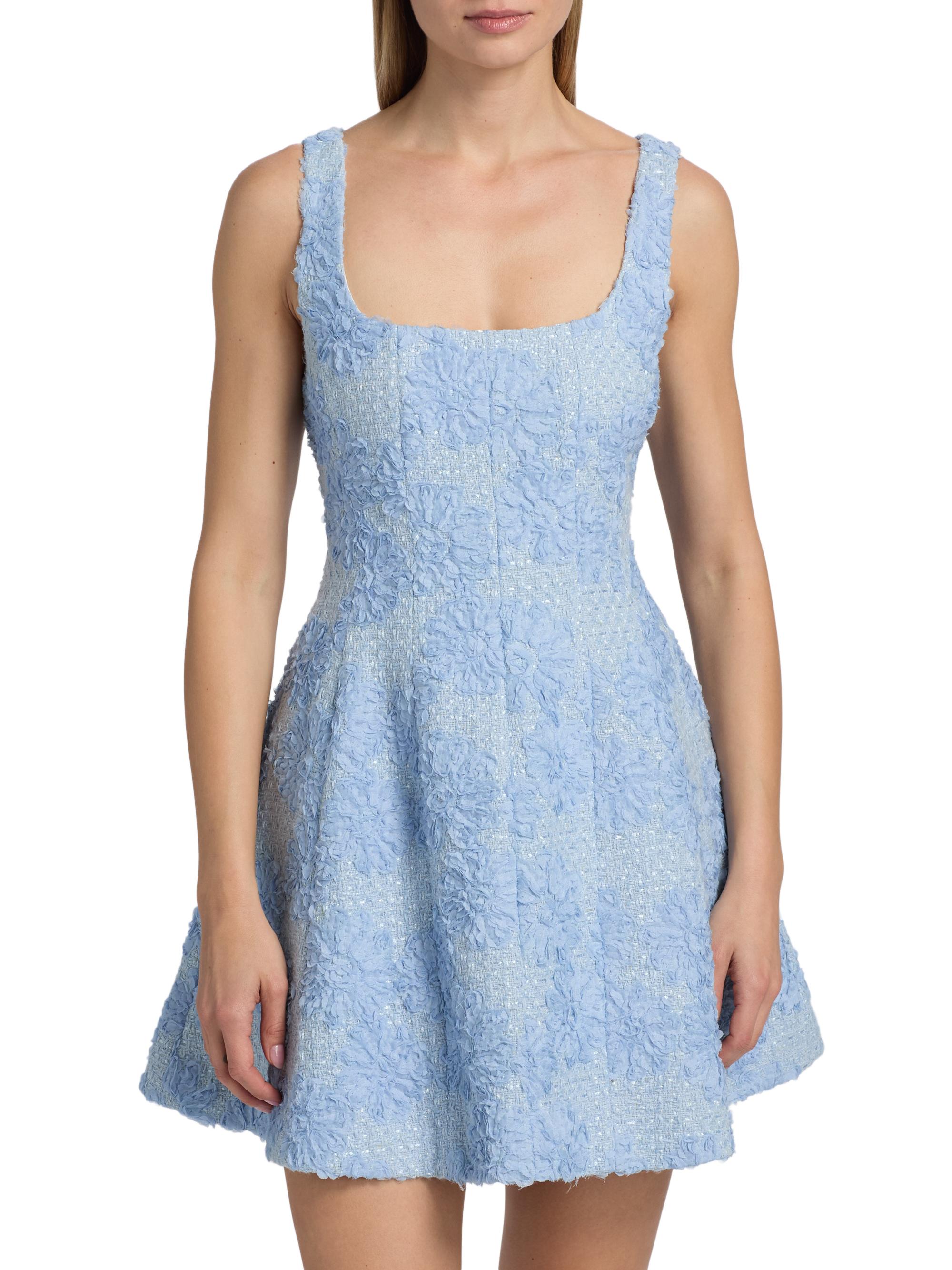 Milly Women's Minna Flower Appliqué Tweed Minidress - Light Blue | Thumbnail 3