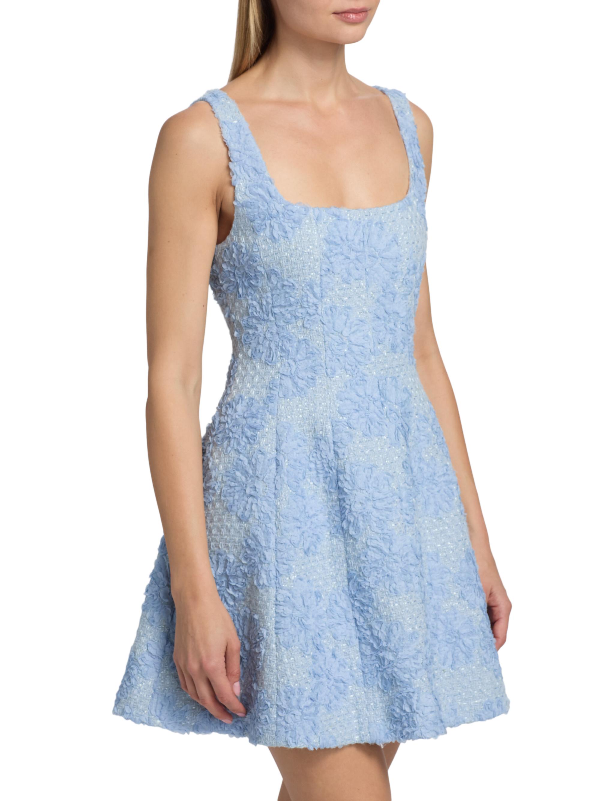 Milly Women's Minna Flower Appliqué Tweed Minidress - Light Blue | Thumbnail 4