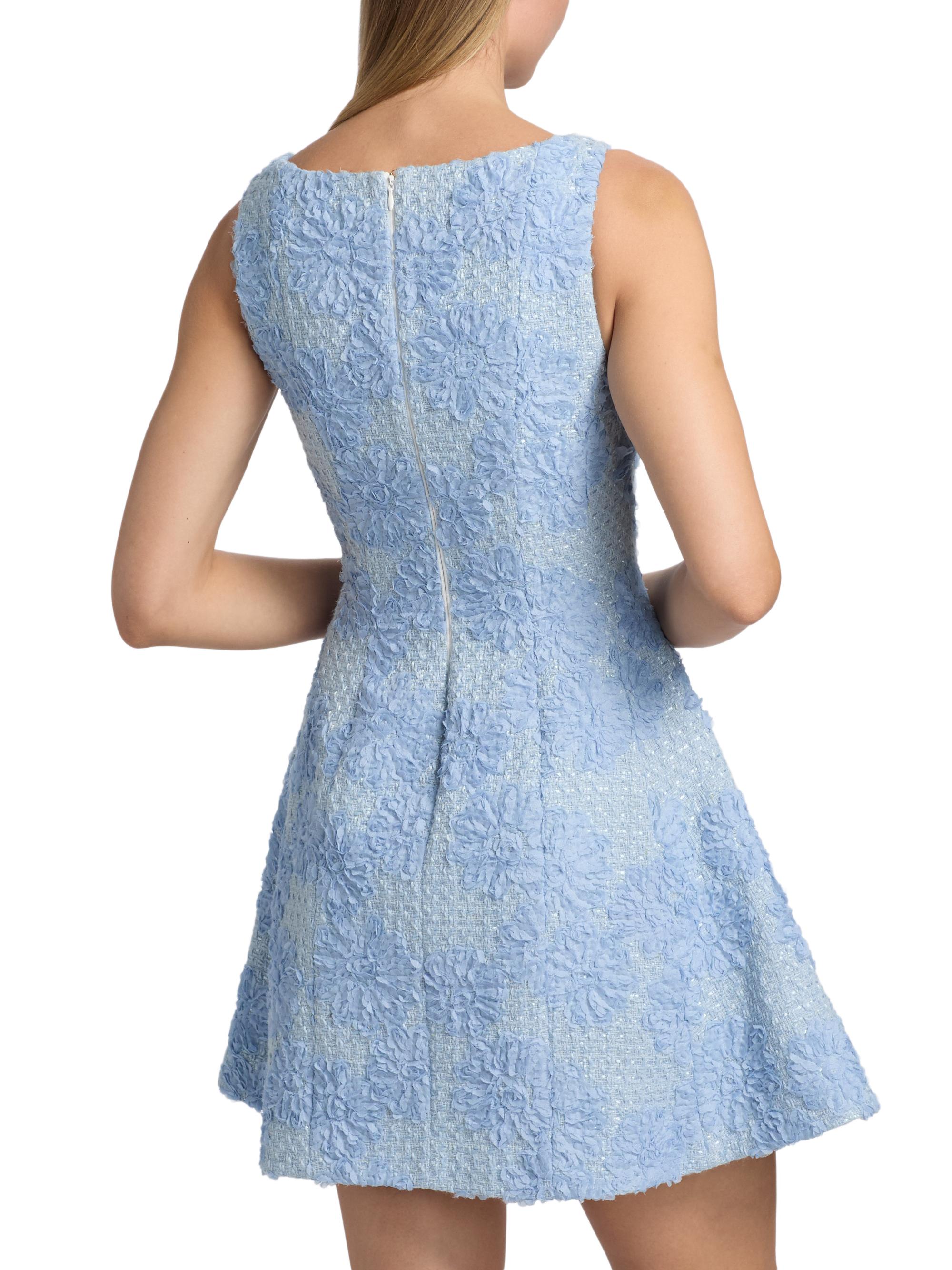 Milly Women's Minna Flower Appliqué Tweed Minidress - Light Blue | Thumbnail 5