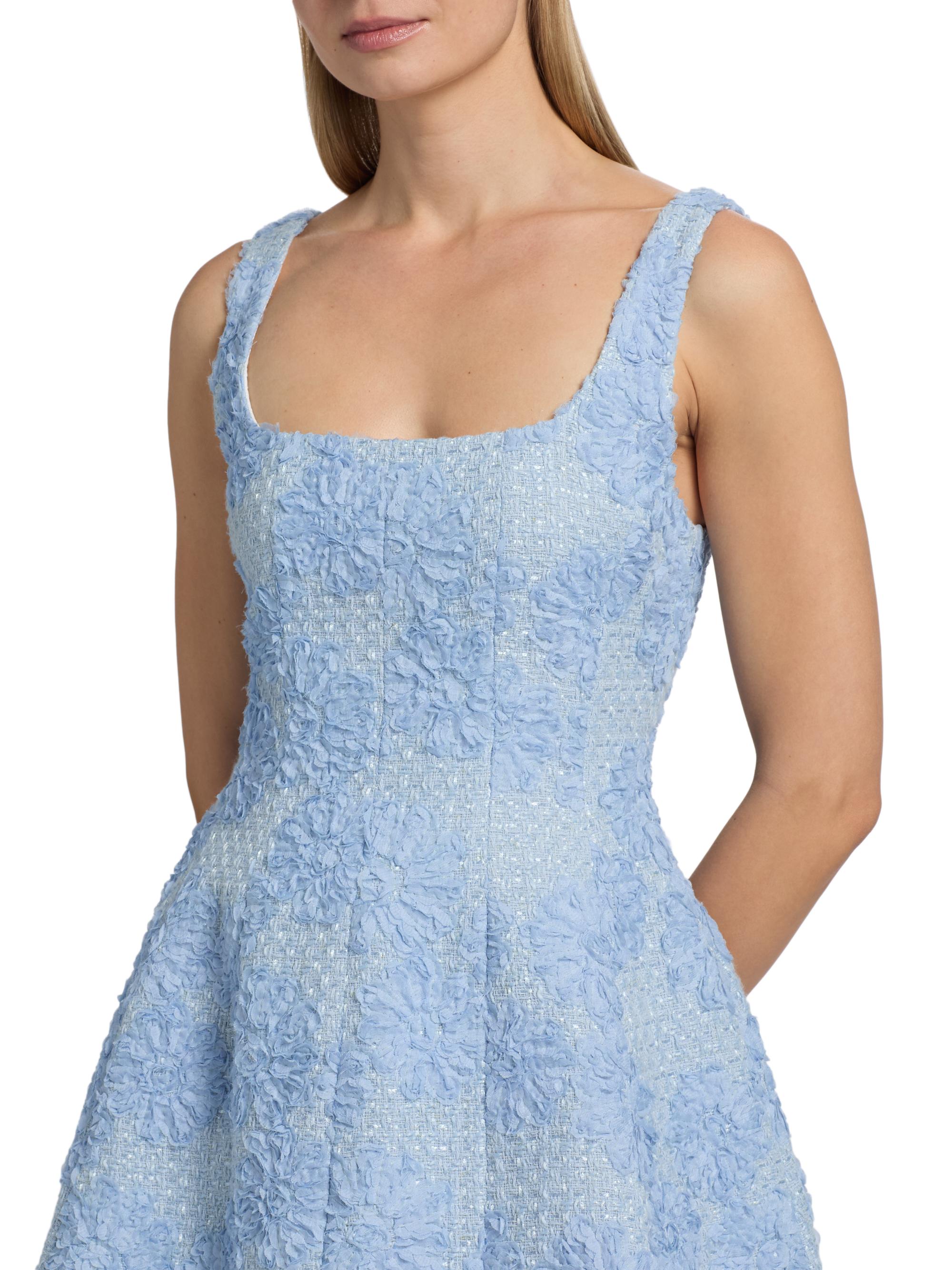 Milly Women's Minna Flower Appliqué Tweed Minidress - Light Blue | Thumbnail 6