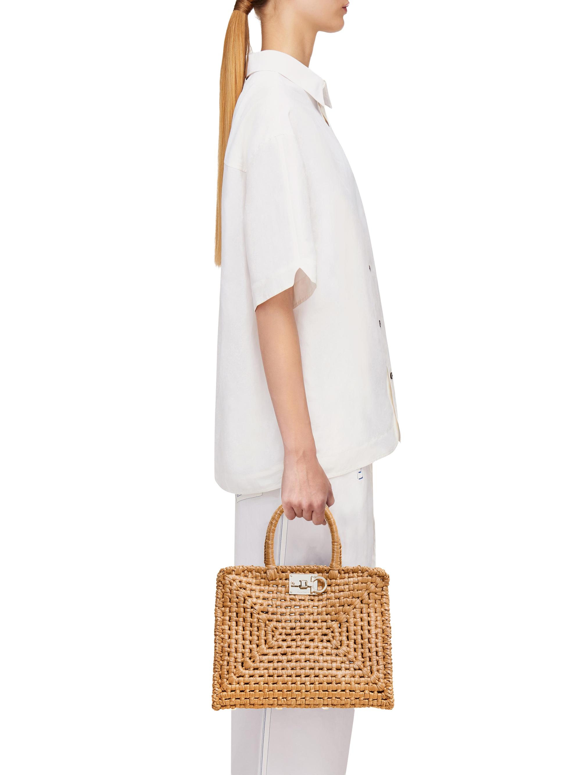 FERRAGAMO Women's Studio Box Open-Weave Raffia Top-Handle Bag - Naturale | Thumbnail 2