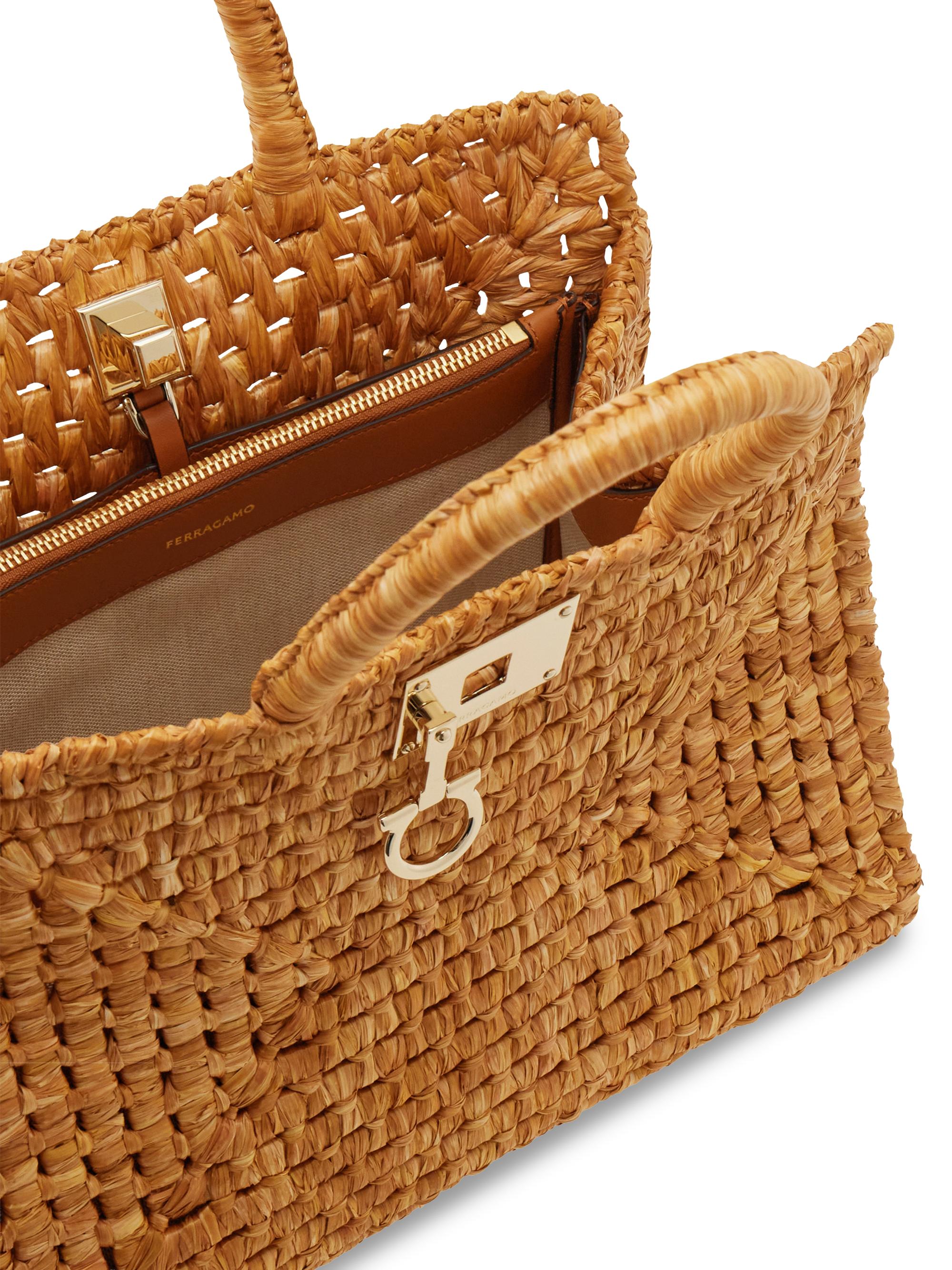FERRAGAMO Women's Studio Box Open-Weave Raffia Top-Handle Bag - Naturale | Thumbnail 5