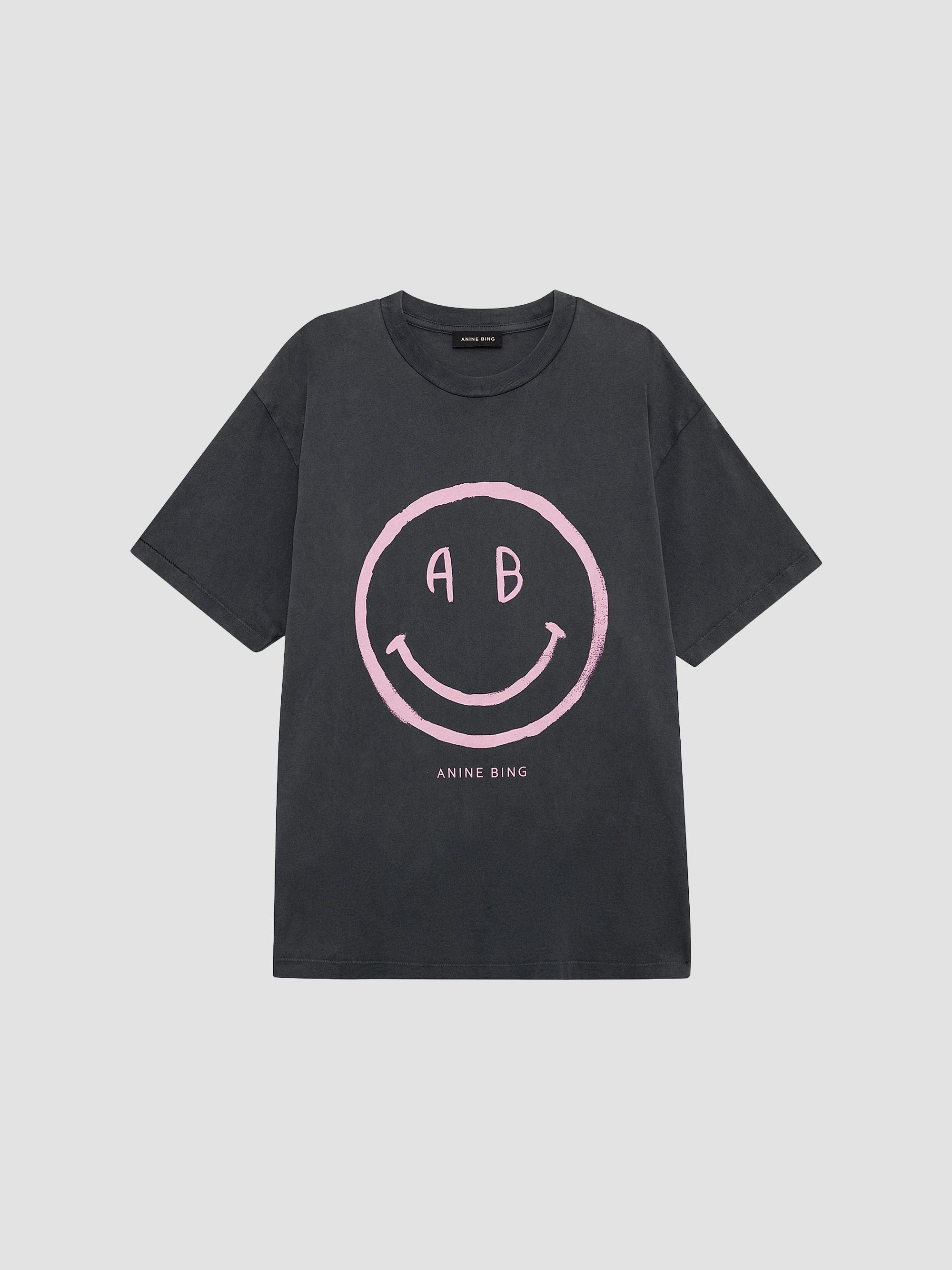 ANINE BING Women's Cade Cotton Smiley Print T-Shirt - Grey | Thumbnail 7