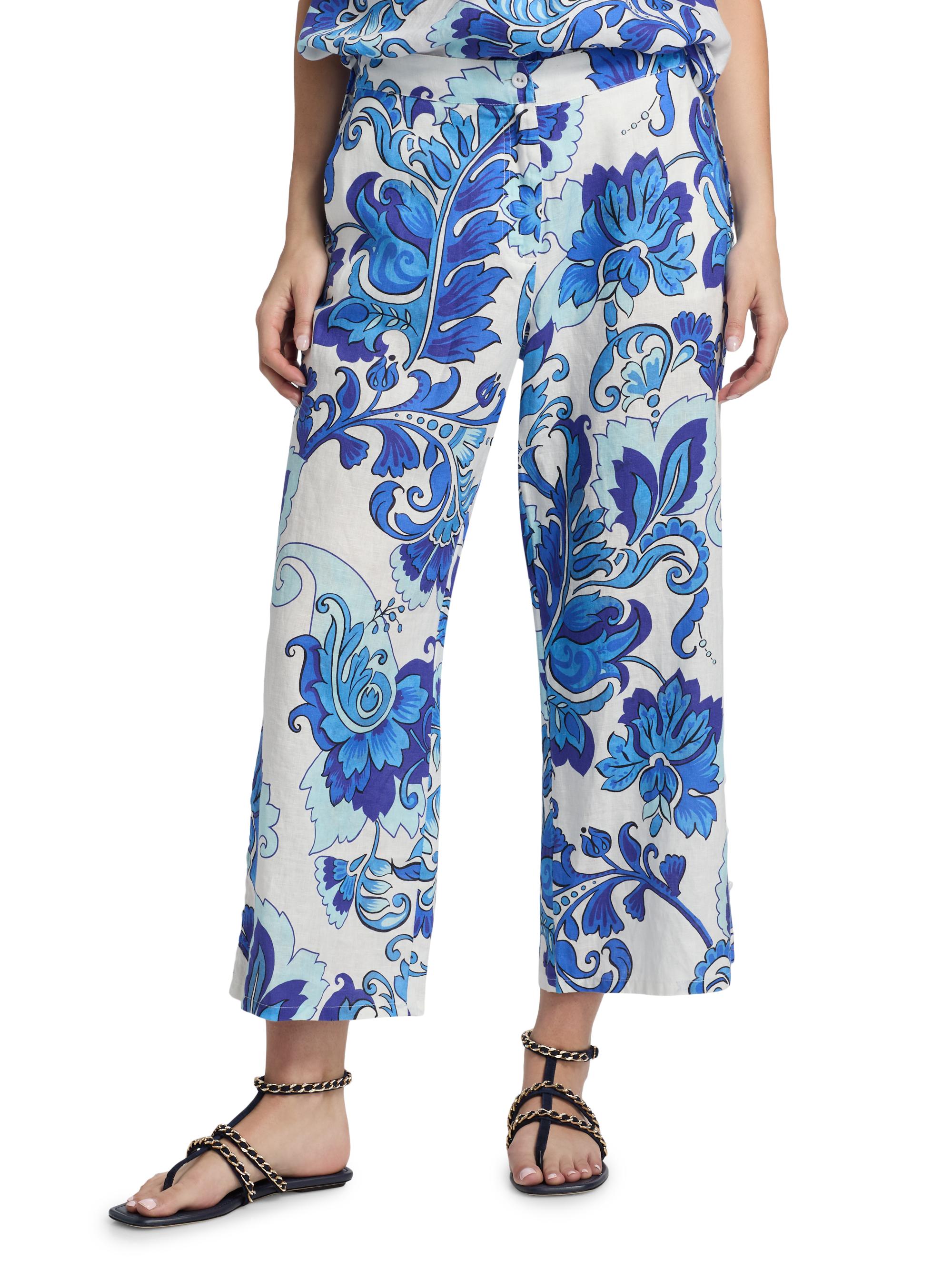 Johnny Was Women's Naidda Botanical Linen Crop Wide-Leg Pants - Naidda | Thumbnail 3