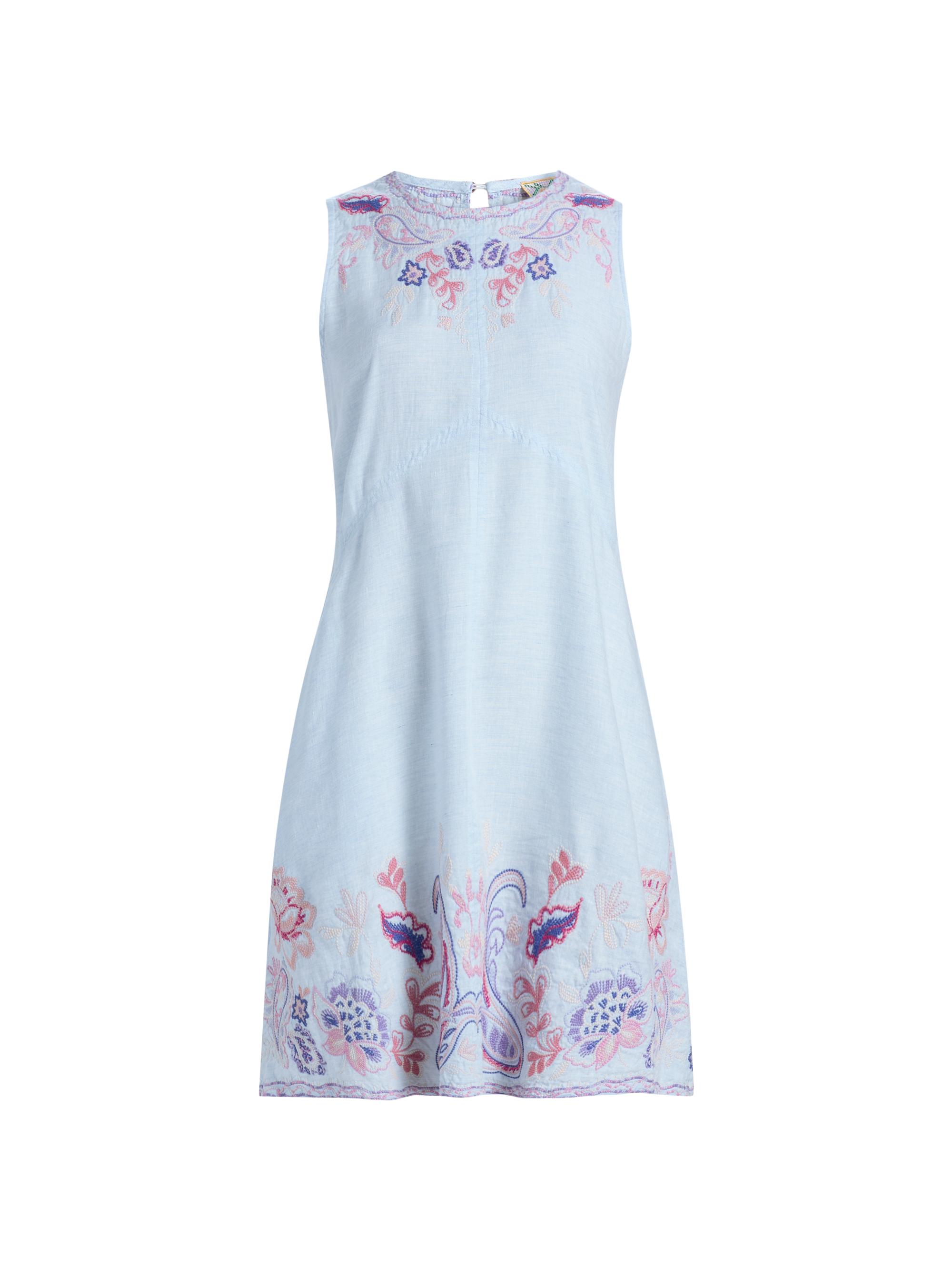 Johnny Was Women's Chevron Cleolia Embroidered Paisley Linen-Blend Minidress - Blue Slub Linen