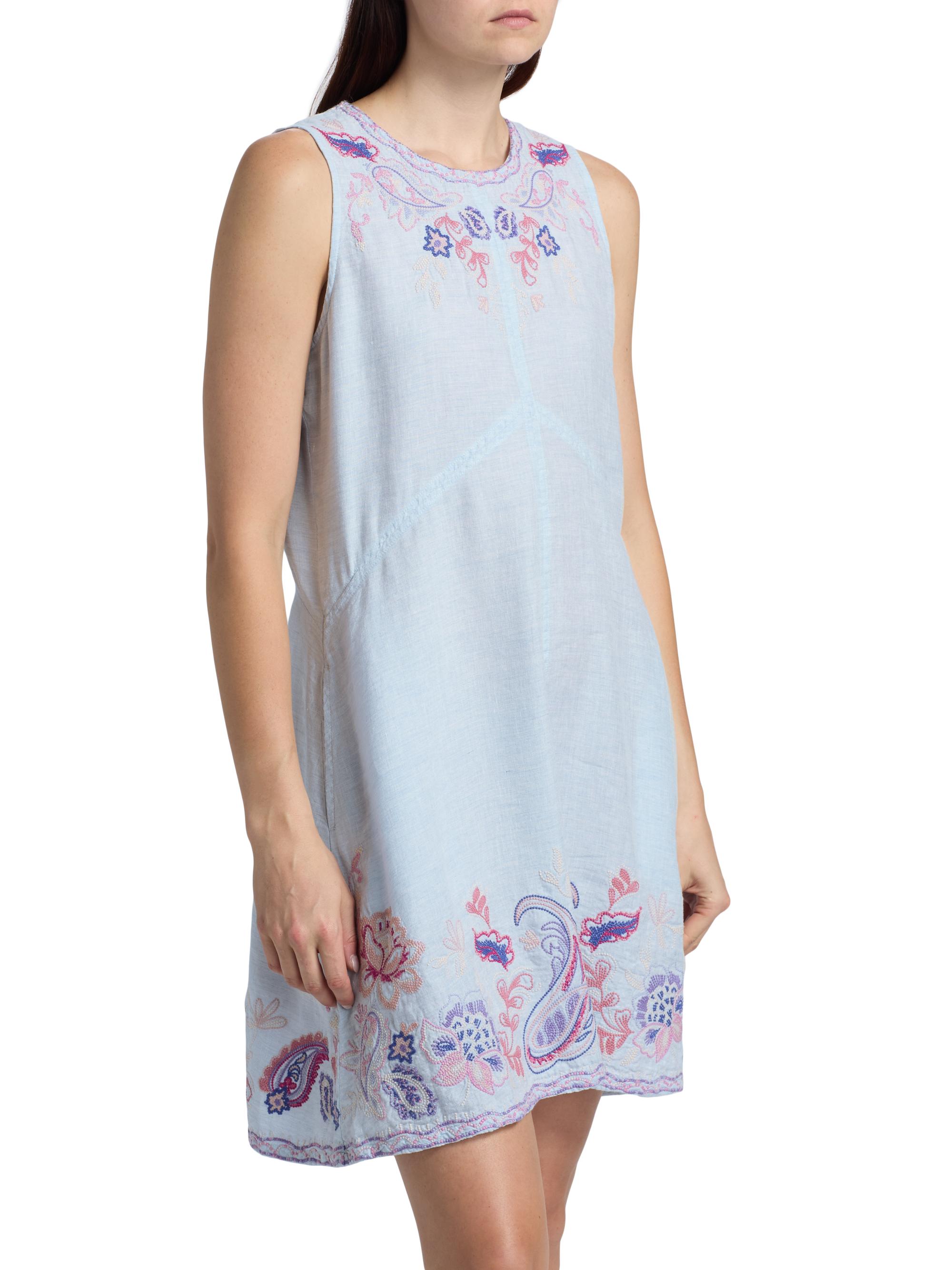 Johnny Was Women's Chevron Cleolia Embroidered Paisley Linen-Blend Minidress - Blue Slub Linen | Thumbnail 4