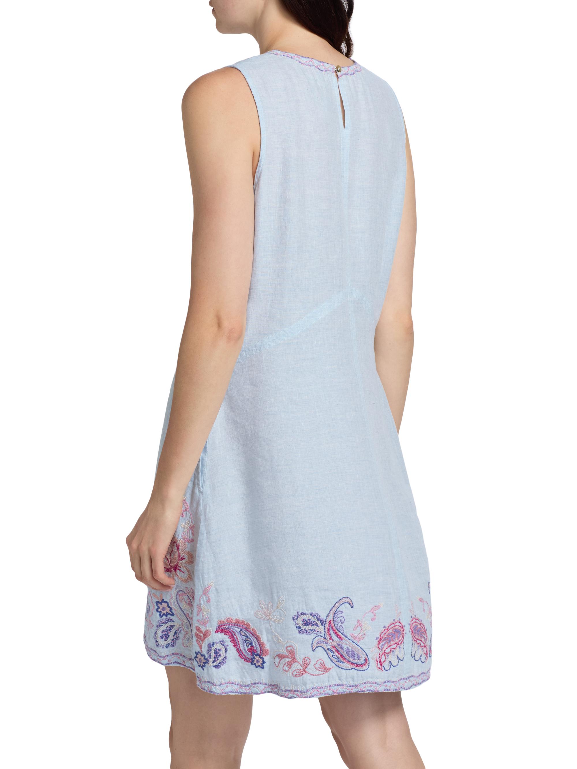 Johnny Was Women's Chevron Cleolia Embroidered Paisley Linen-Blend Minidress - Blue Slub Linen | Thumbnail 5
