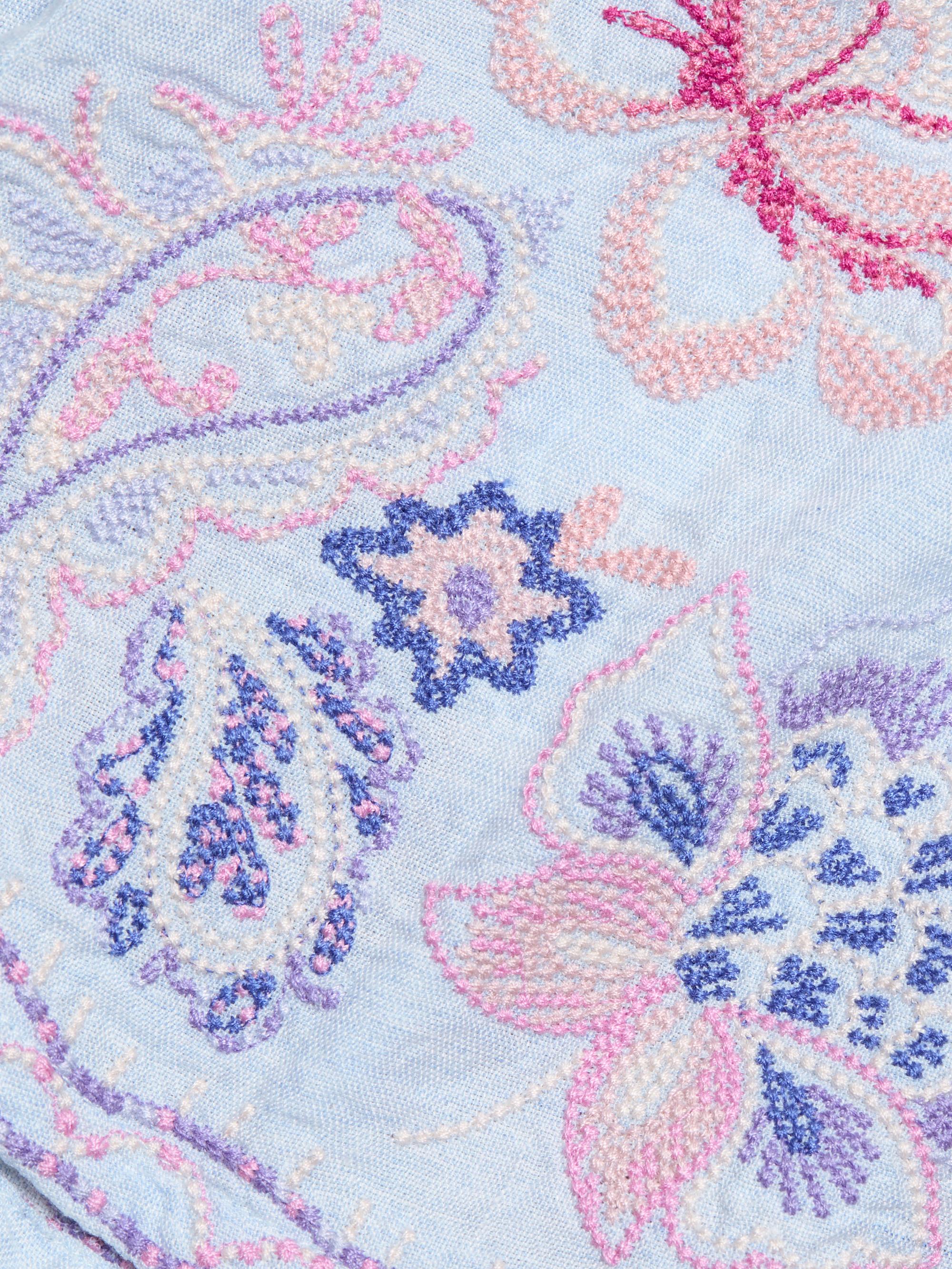 Johnny Was Women's Chevron Cleolia Embroidered Paisley Linen-Blend Minidress - Blue Slub Linen | Thumbnail 7