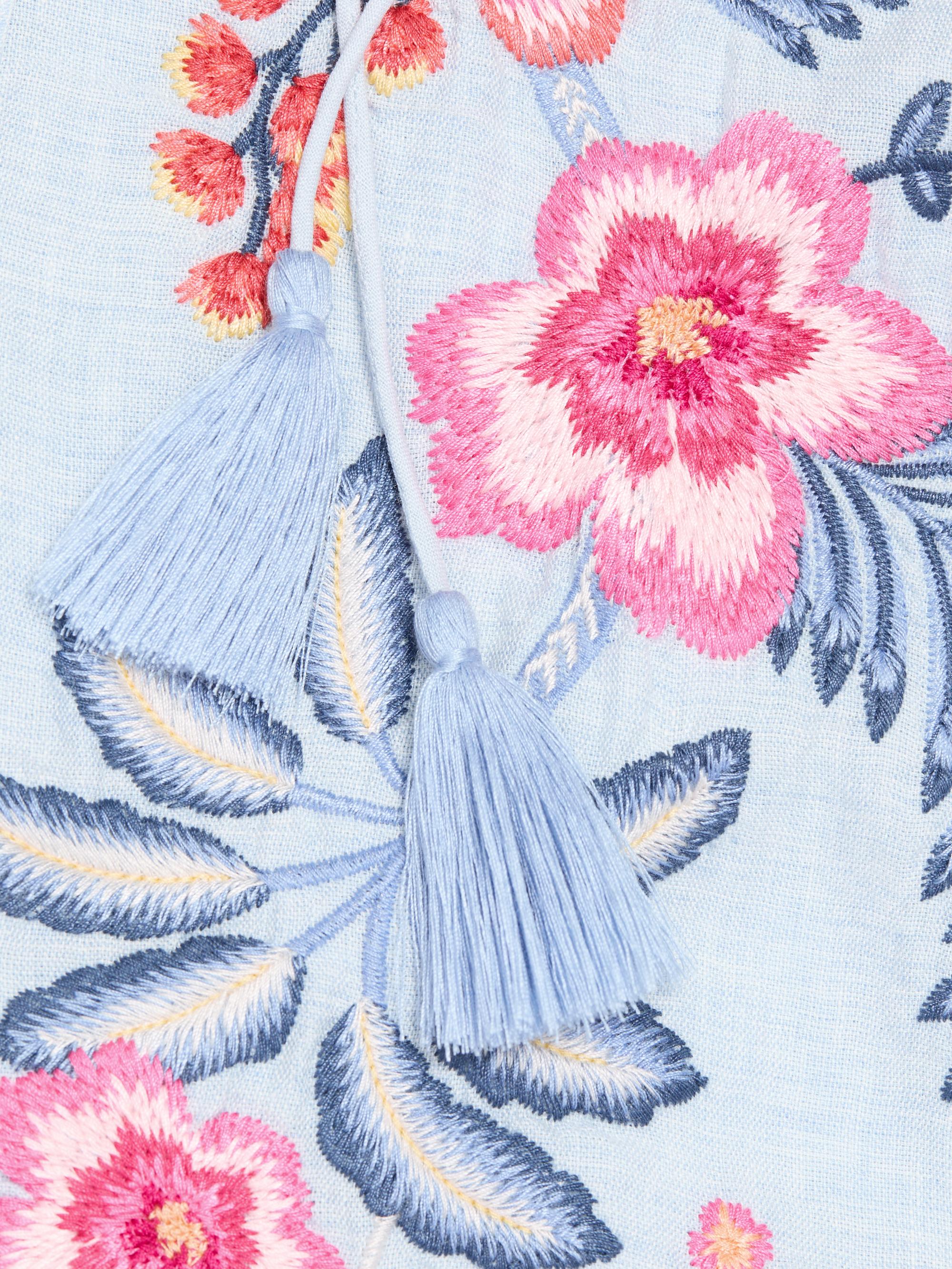 Johnny Was Women's Lirielle Embroidered Tie-Front Blouse - Blue Slub Linen | Thumbnail 7