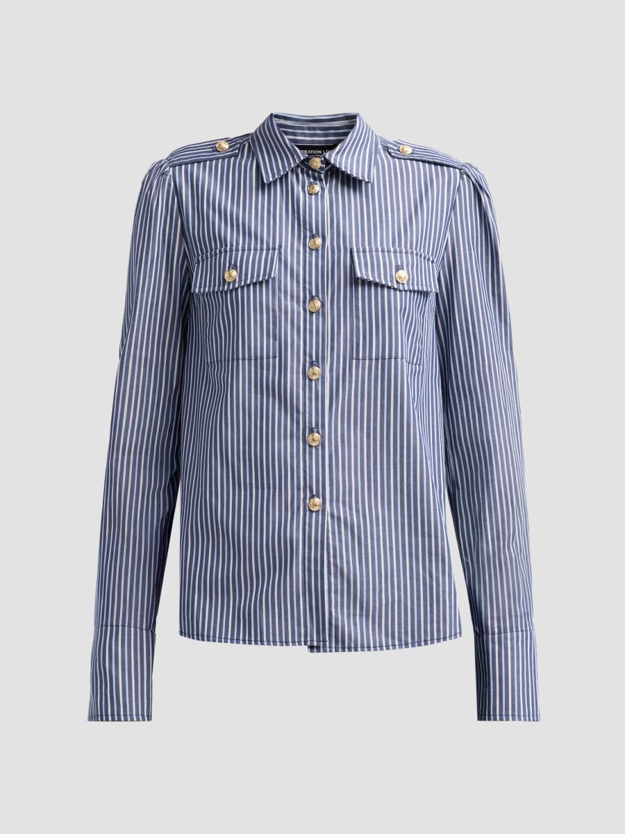 Generation Love Women's Allure Striped Poplin Button-front Shirt In Navy Stripe