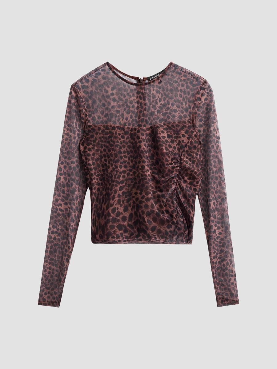 Generation Love Women's Vivi Leopard-print Mesh Top In Muted Leo