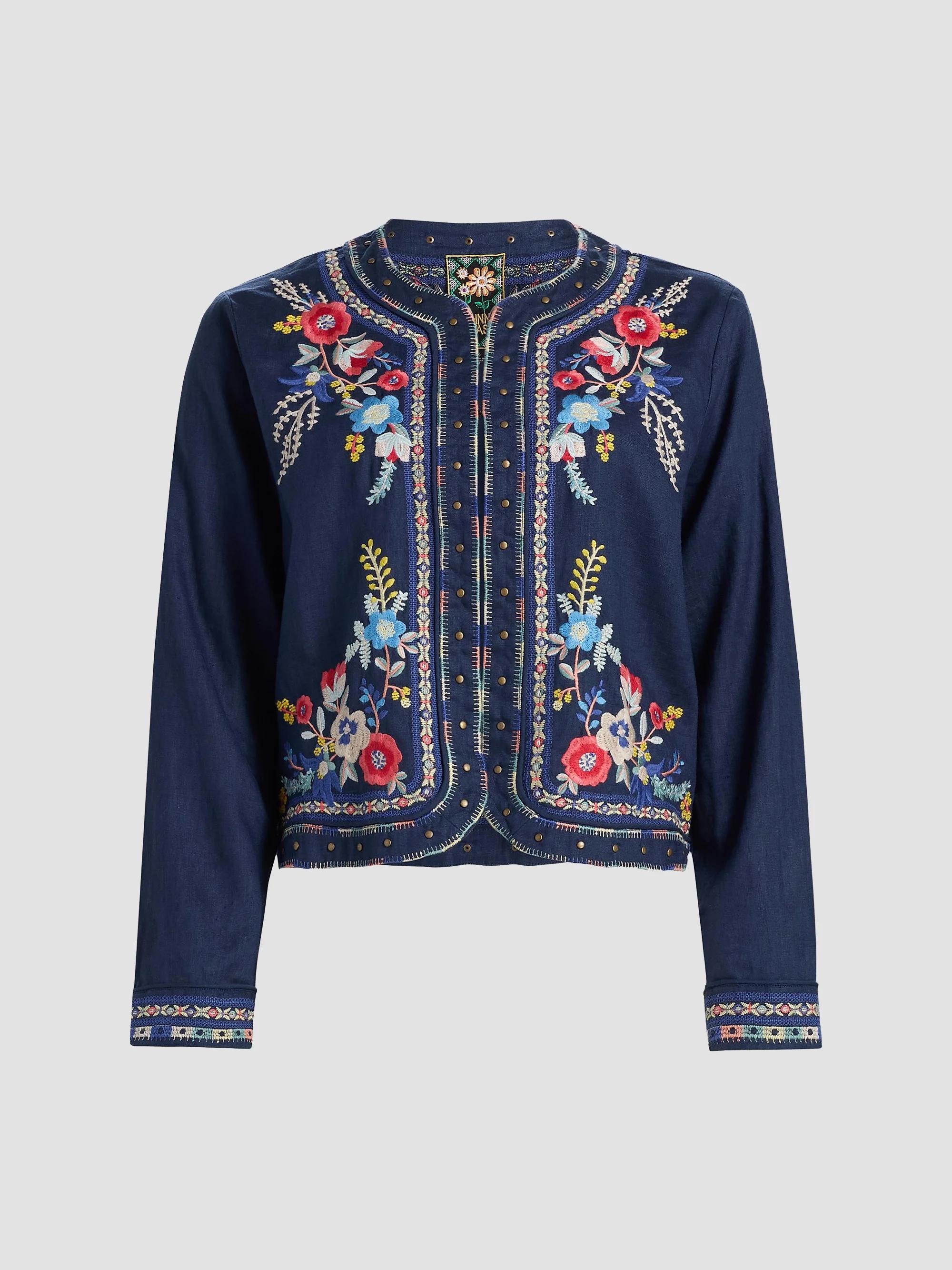 Johnny Was Una Embroidered Stretch-Cotton Zip-Front Hoodie | Saks