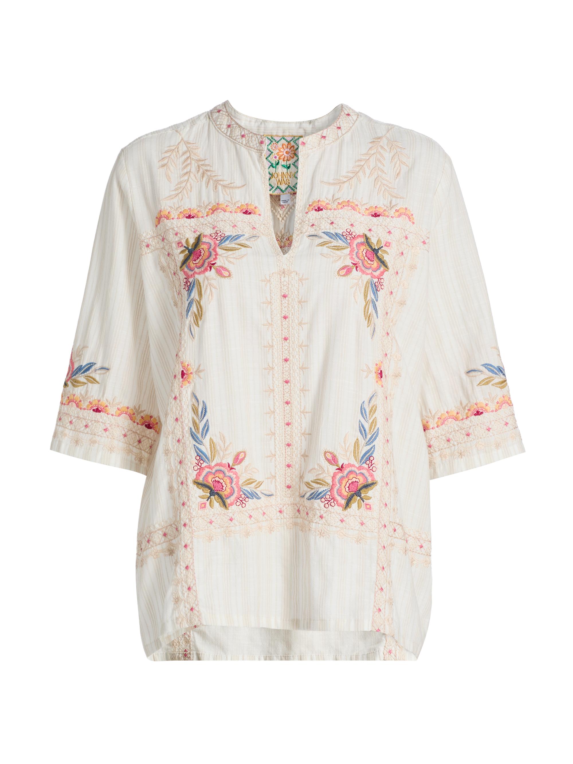 Johnny Was Easy Embroidered V-Neck Top | Saks Fifth Avenue