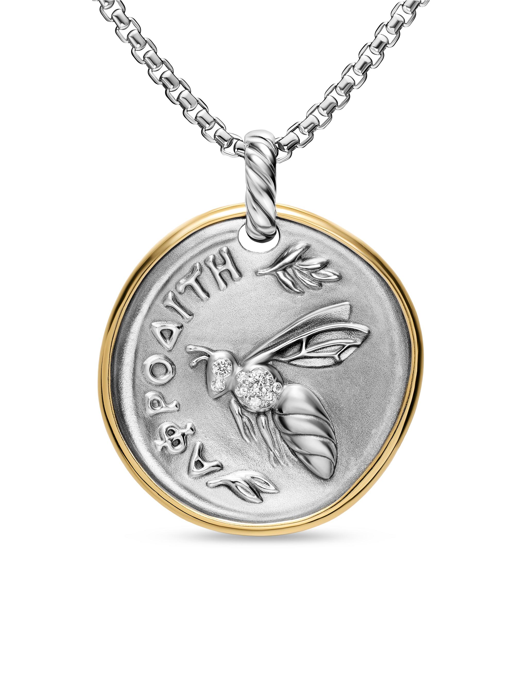 David Yurman Women's Aphrodite Medallion Amulet in Sterling Silver with 14K Yellow Gold and Diamonds, 29.5MM - Diamond