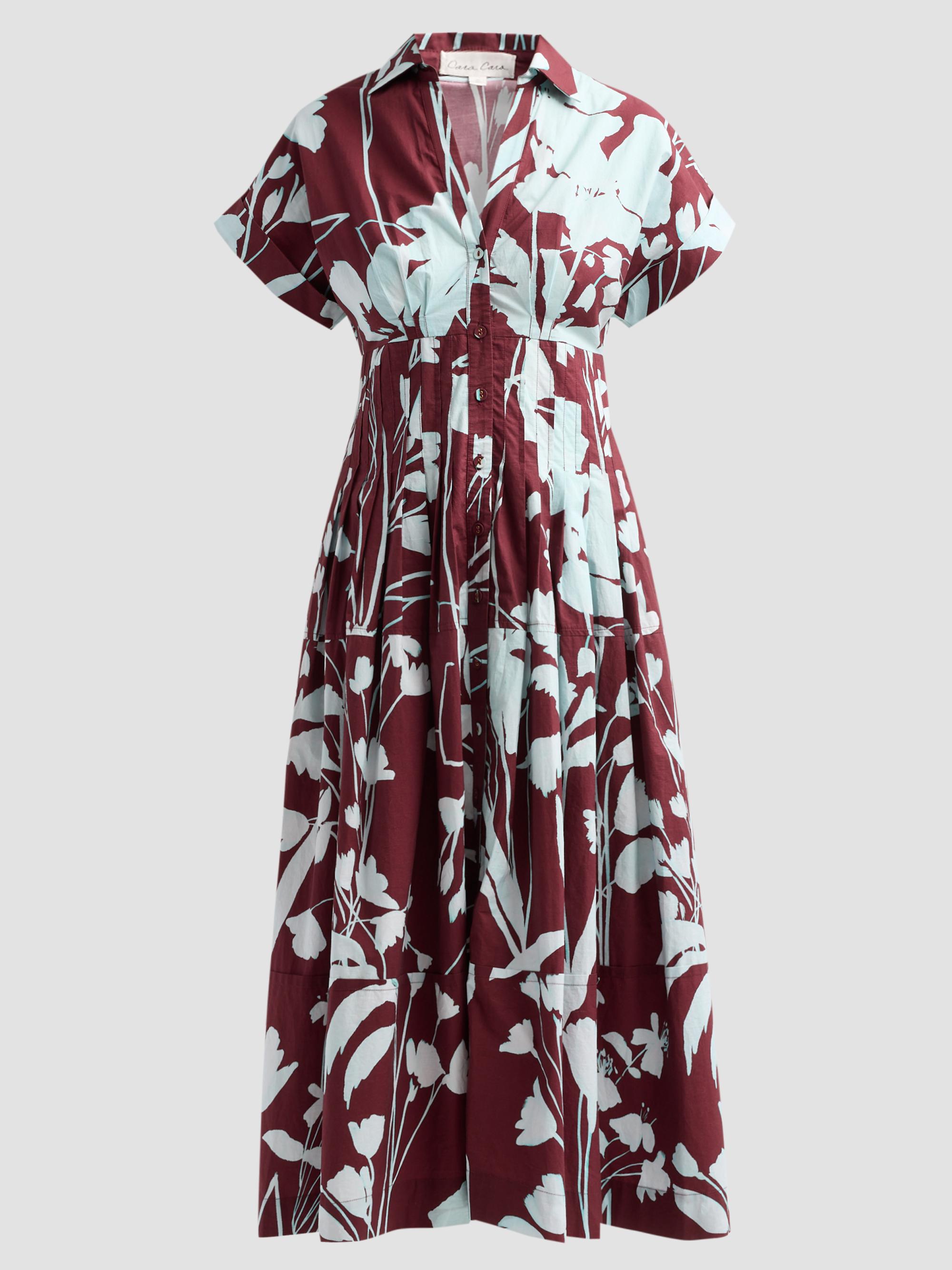 Cara Cara Women's Nash Printed Cotton Poplin Midi Shirtdress - Botanic Maroon
