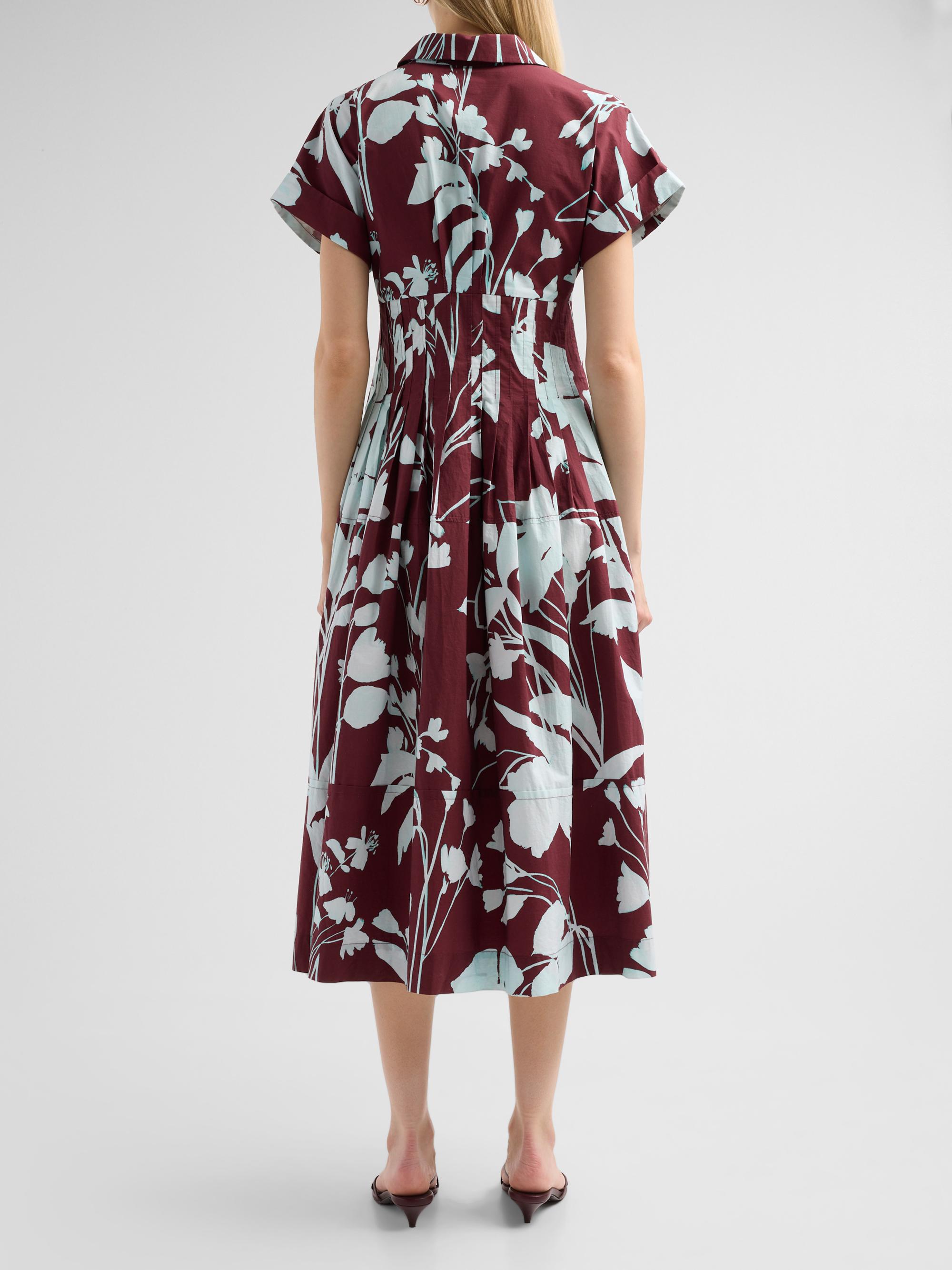 Cara Cara Women's Nash Printed Cotton Poplin Midi Shirtdress - Botanic Maroon | Thumbnail 3