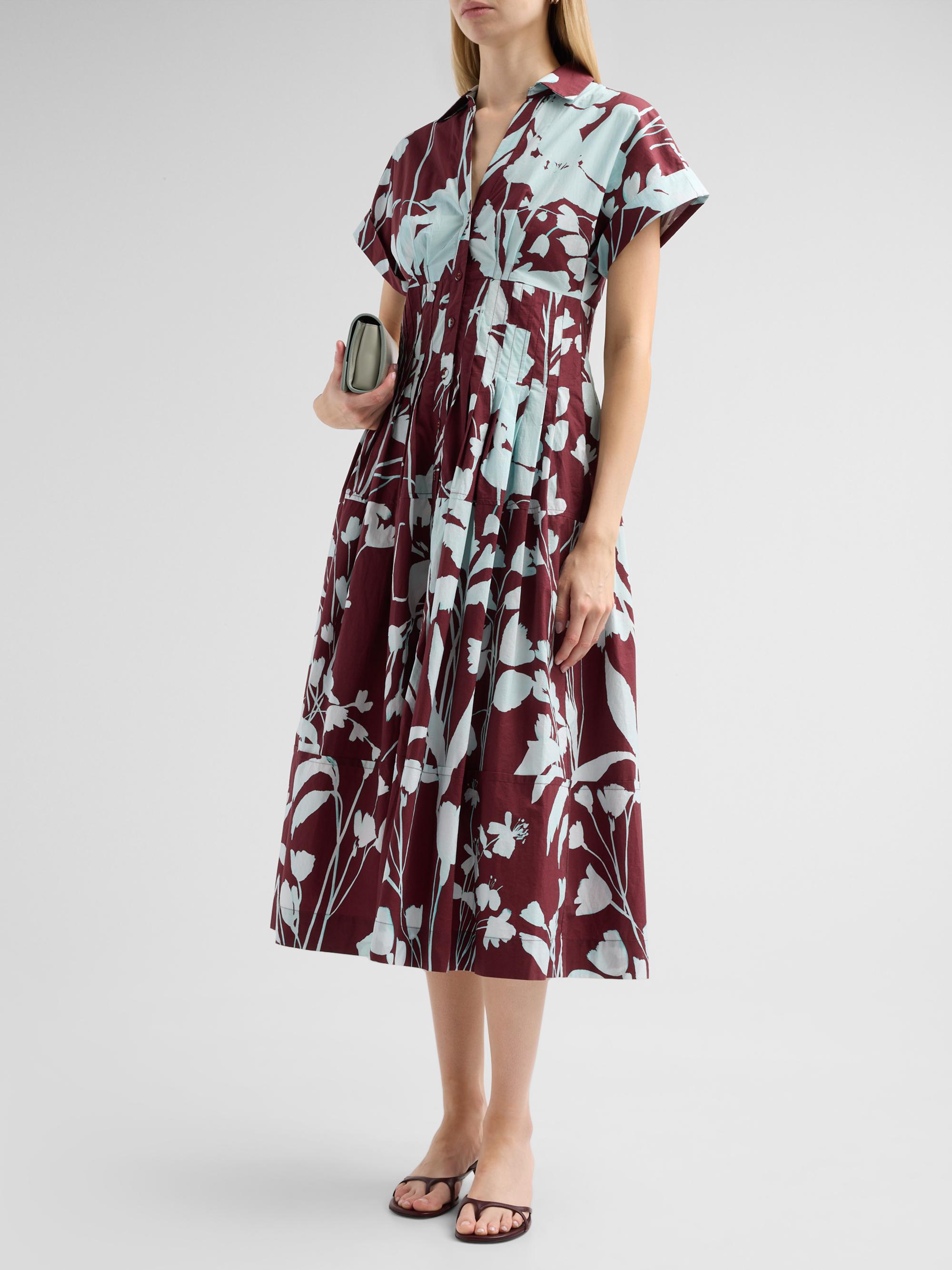Cara Cara Women's Nash Printed Cotton Poplin Midi Shirtdress - Botanic Maroon | Thumbnail 4