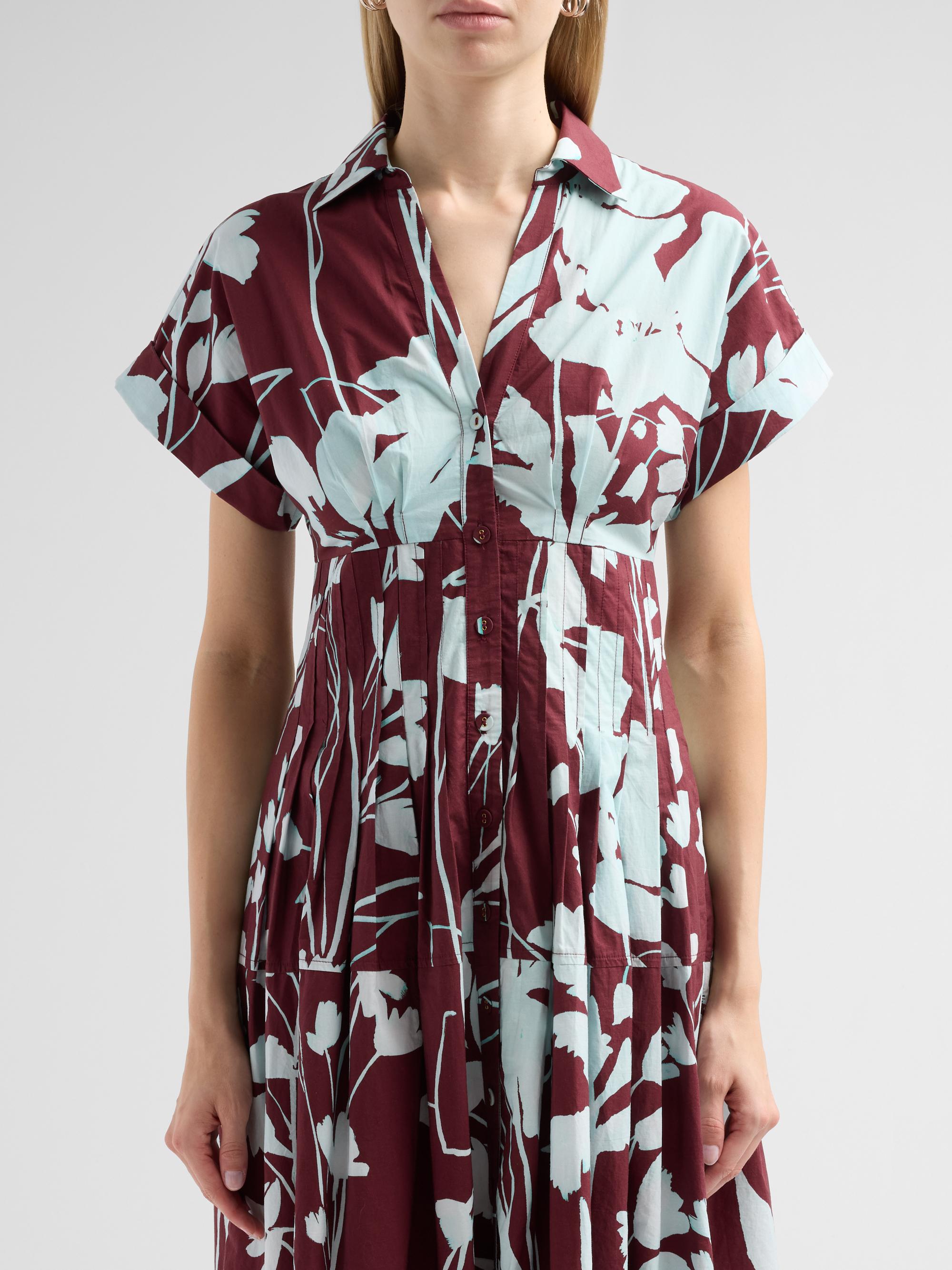 Cara Cara Women's Nash Printed Cotton Poplin Midi Shirtdress - Botanic Maroon | Thumbnail 5
