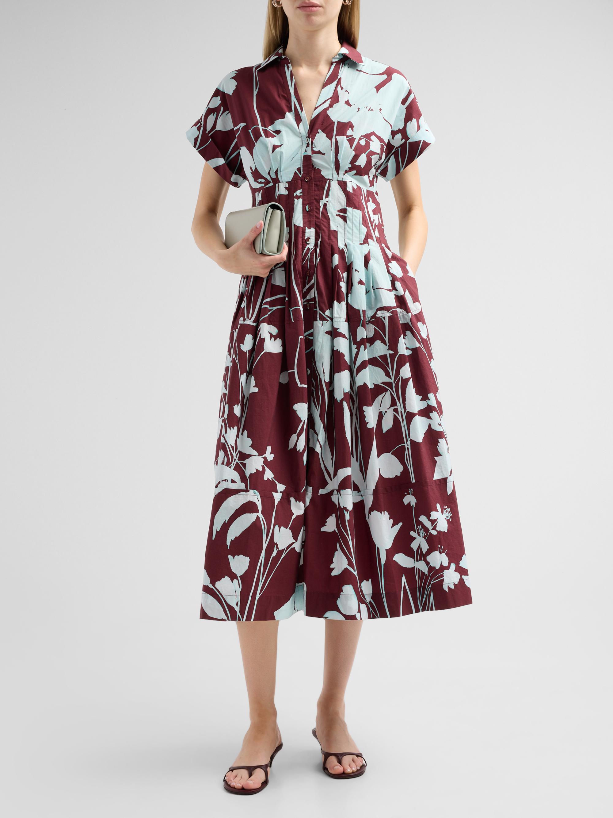 Cara Cara Women's Nash Printed Cotton Poplin Midi Shirtdress - Botanic Maroon | Thumbnail 2
