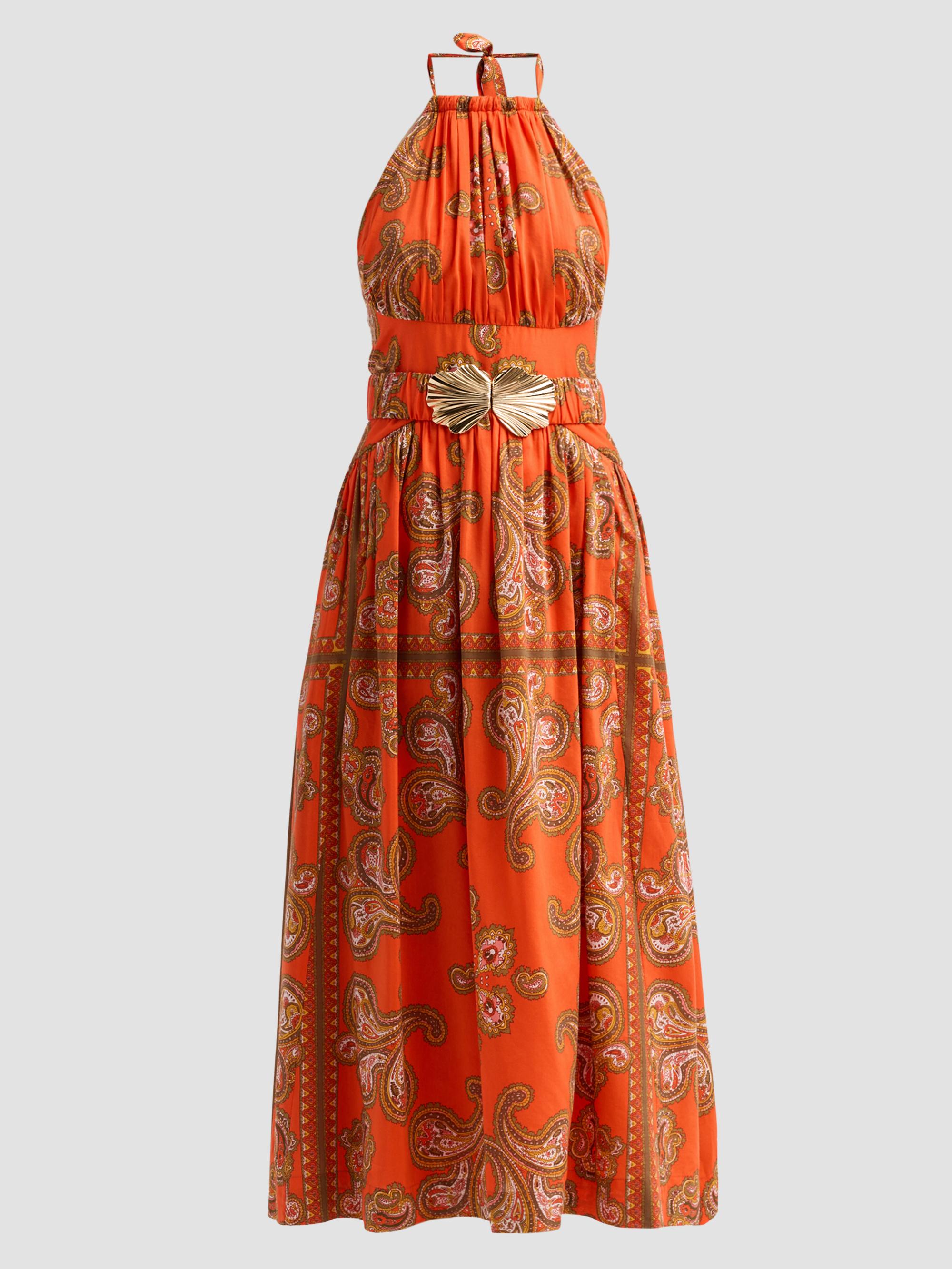 Cara Cara Women's Dena Paisley Halterneck Midi Dress - Sierra Paisley Orange