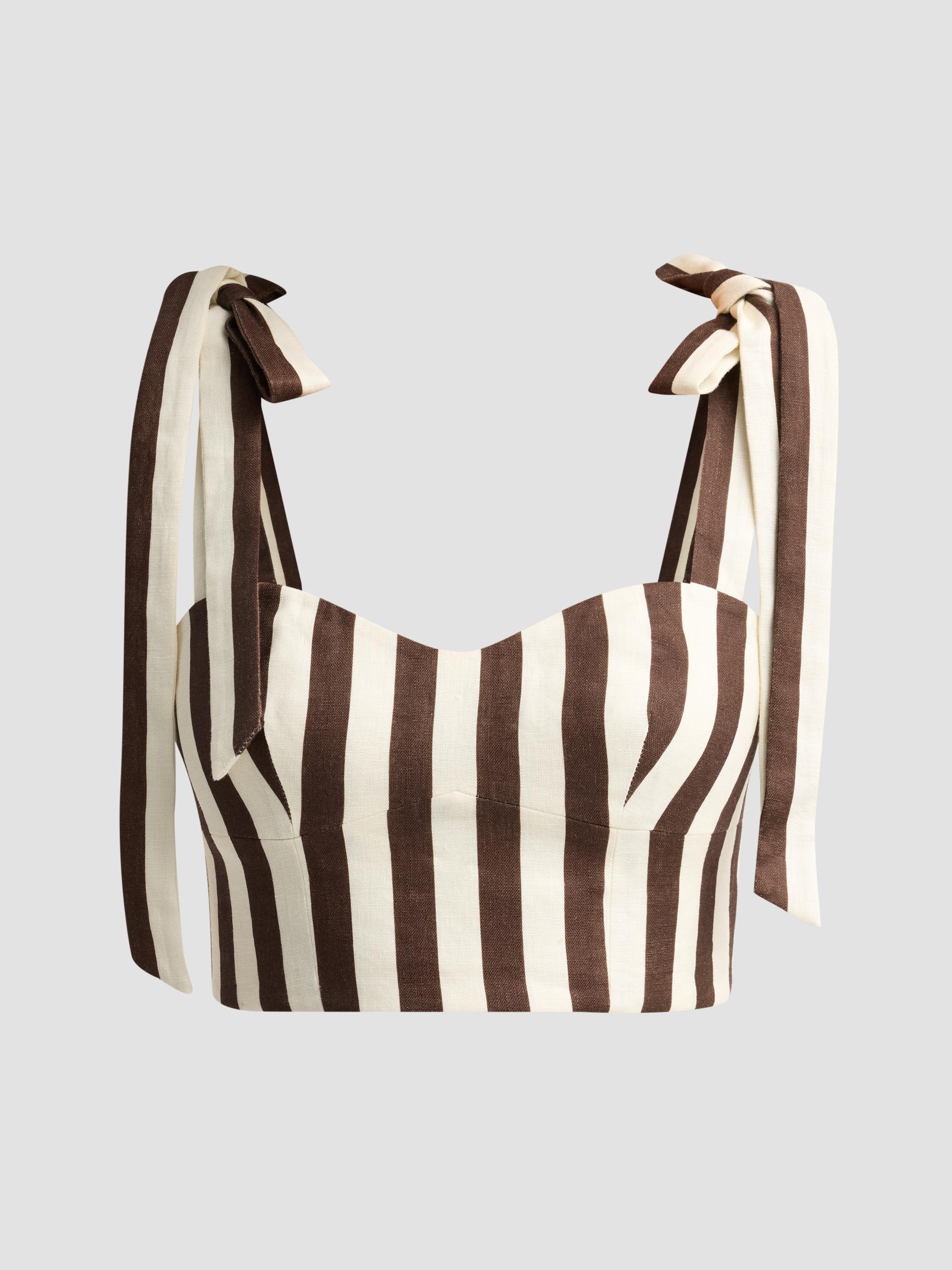 Cara Cara Women's Faiza Stripe Linen Tie Strap Top - Brown  Stripe