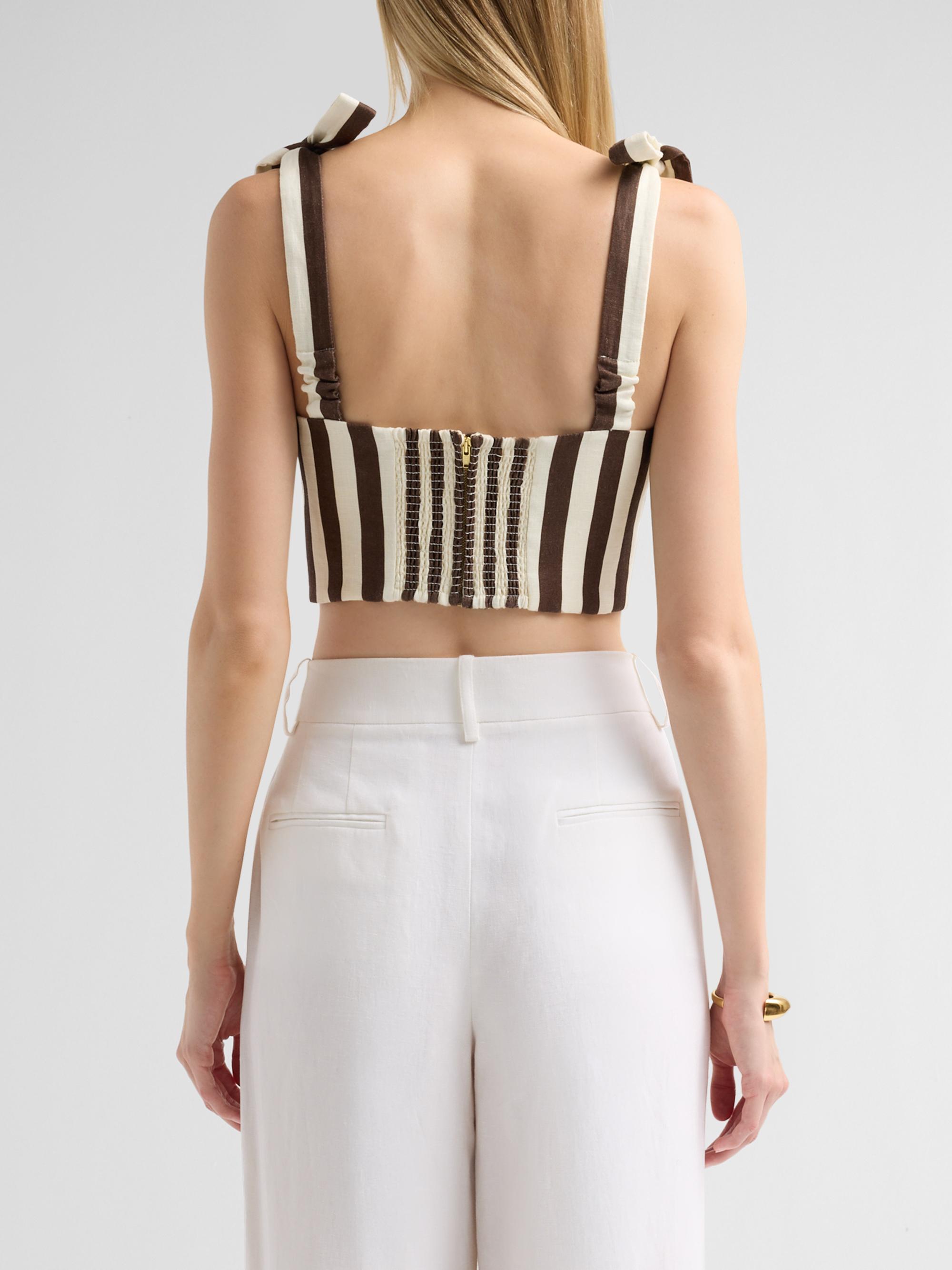 Cara Cara Women's Faiza Stripe Linen Tie Strap Top - Brown  Stripe | Thumbnail 3