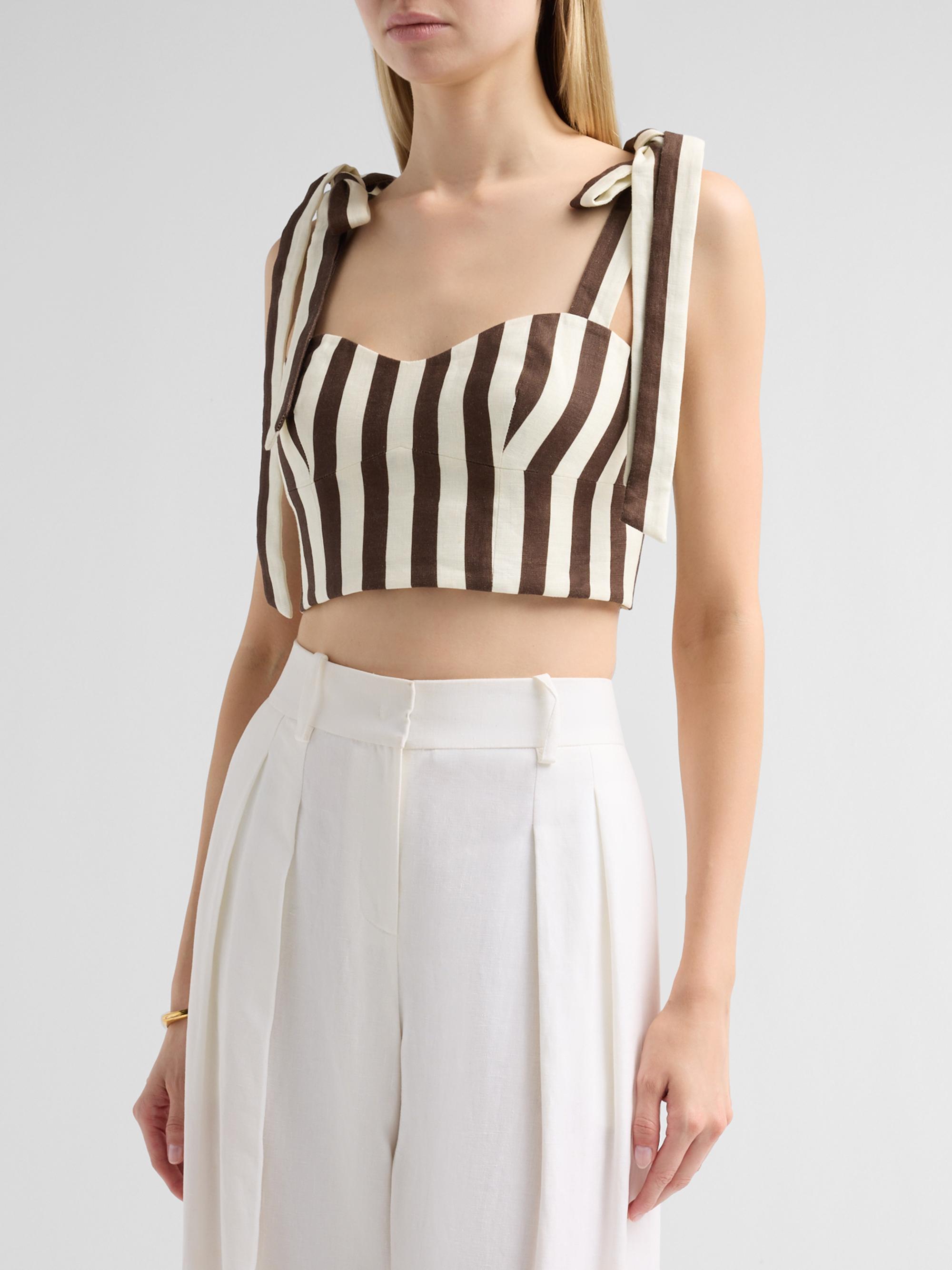 Cara Cara Women's Faiza Stripe Linen Tie Strap Top - Brown  Stripe | Thumbnail 4