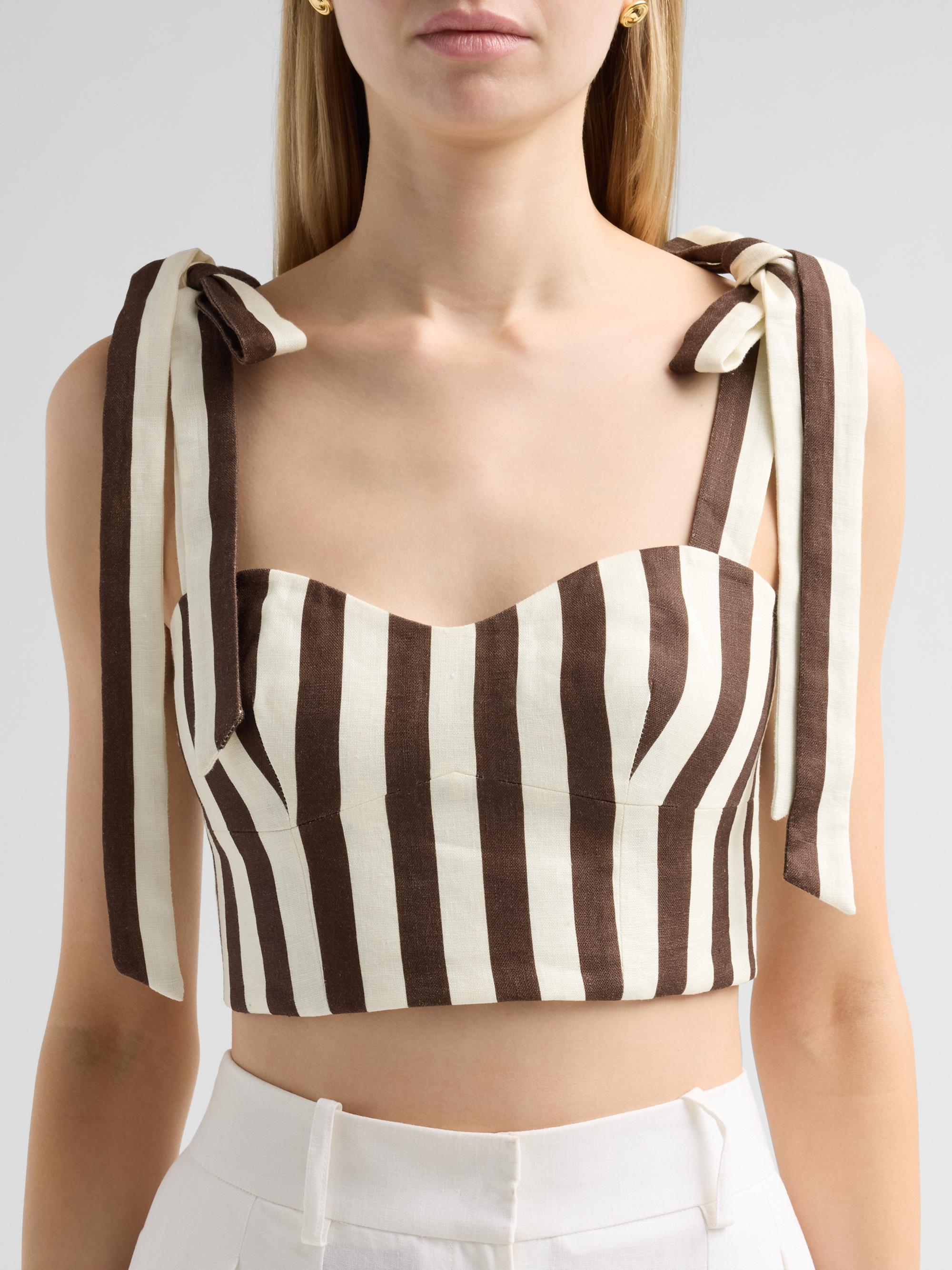 Cara Cara Women's Faiza Stripe Linen Tie Strap Top - Brown  Stripe | Thumbnail 5