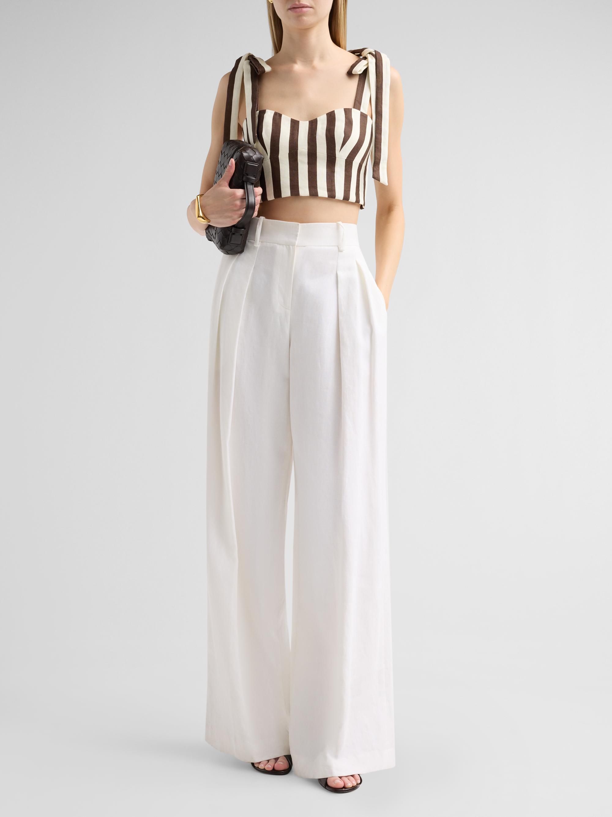 Cara Cara Women's Faiza Stripe Linen Tie Strap Top - Brown  Stripe | Thumbnail 2