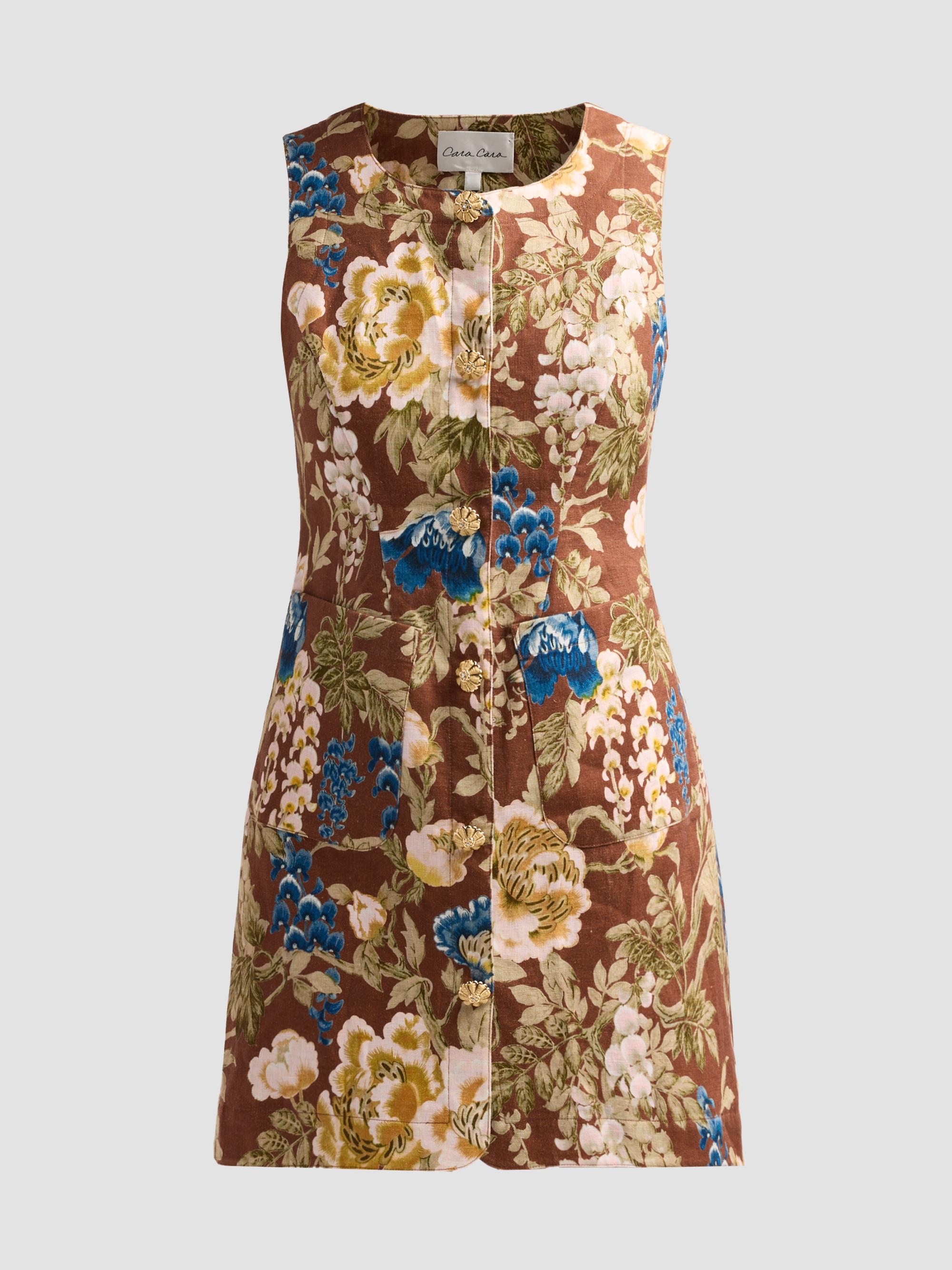 Cara Cara Women's Rhapsody Floral Linen Sleeveless Mini Dress - Flora Meadow Brown