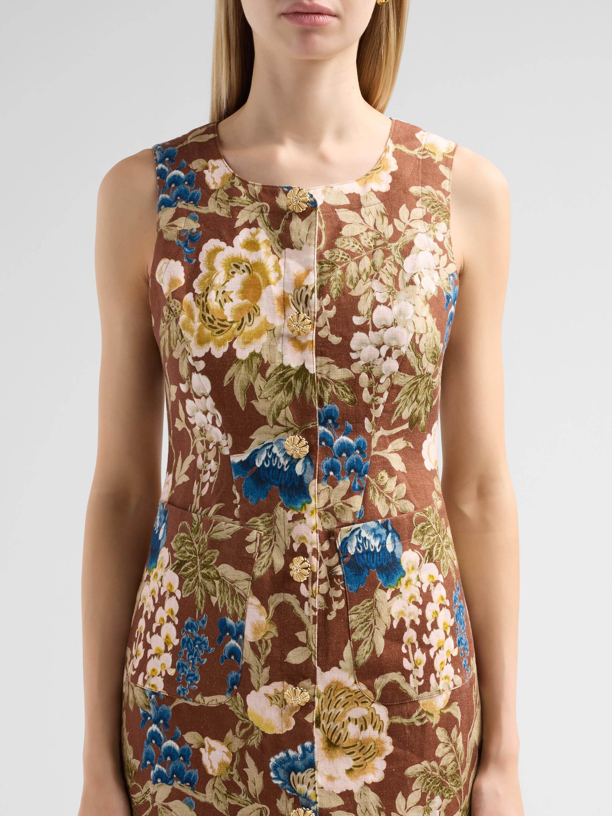 Cara Cara Women's Rhapsody Floral Linen Sleeveless Mini Dress - Flora Meadow Brown | Thumbnail 5