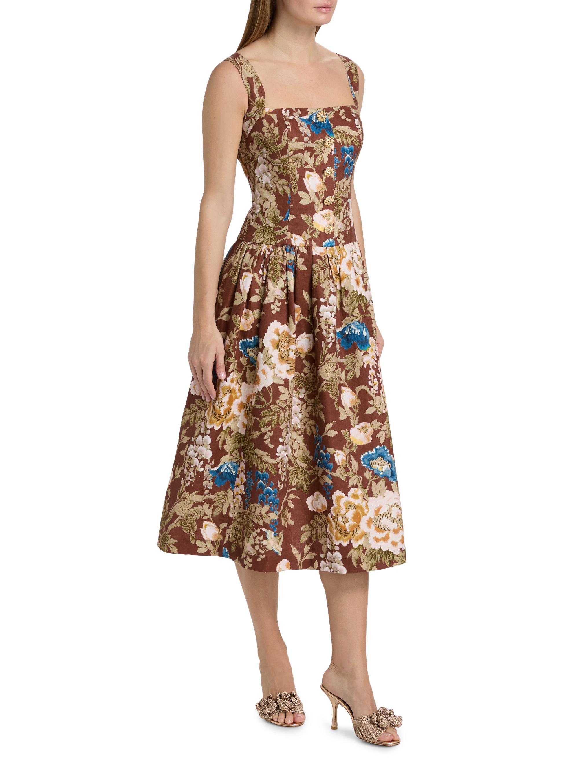 Cara Cara Women's Feliz Floral Linen Midi Dress - Flora Meadow Brown | Thumbnail 4