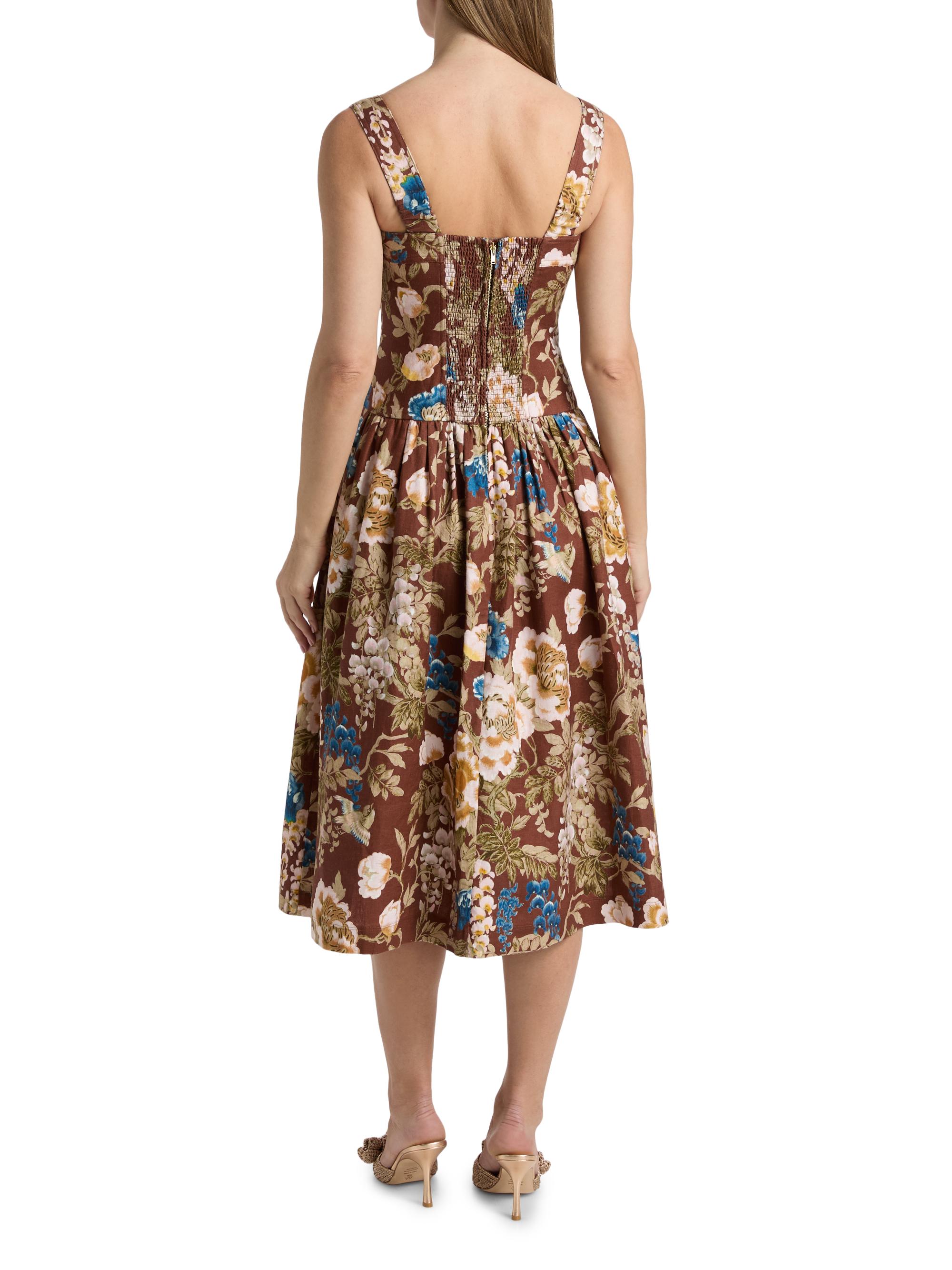 Cara Cara Women's Feliz Floral Linen Midi Dress - Flora Meadow Brown | Thumbnail 5