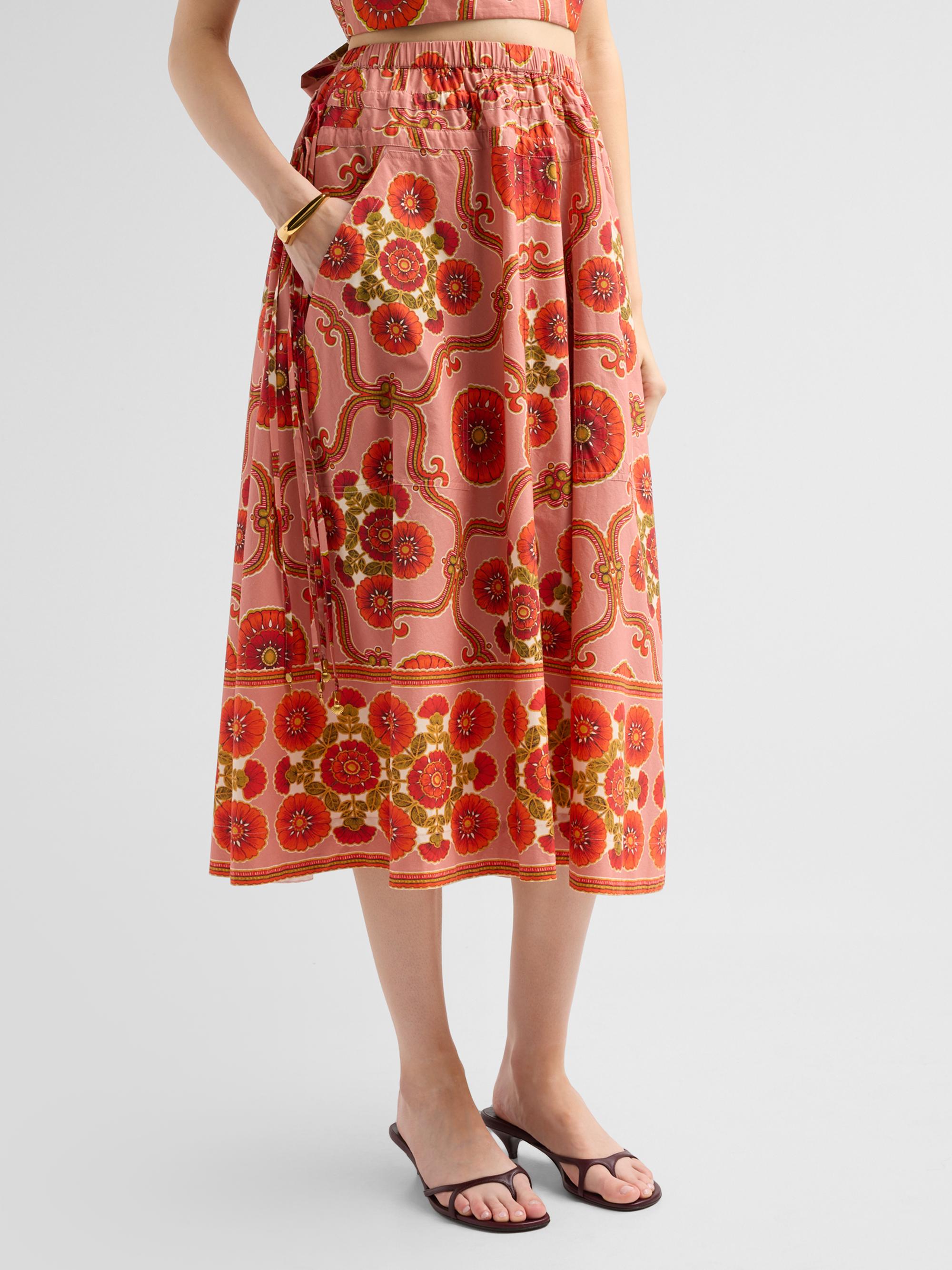 Cara Cara Women's Meret Printed Poplin Midi Skirt - Mod Floral Brick | Thumbnail 4