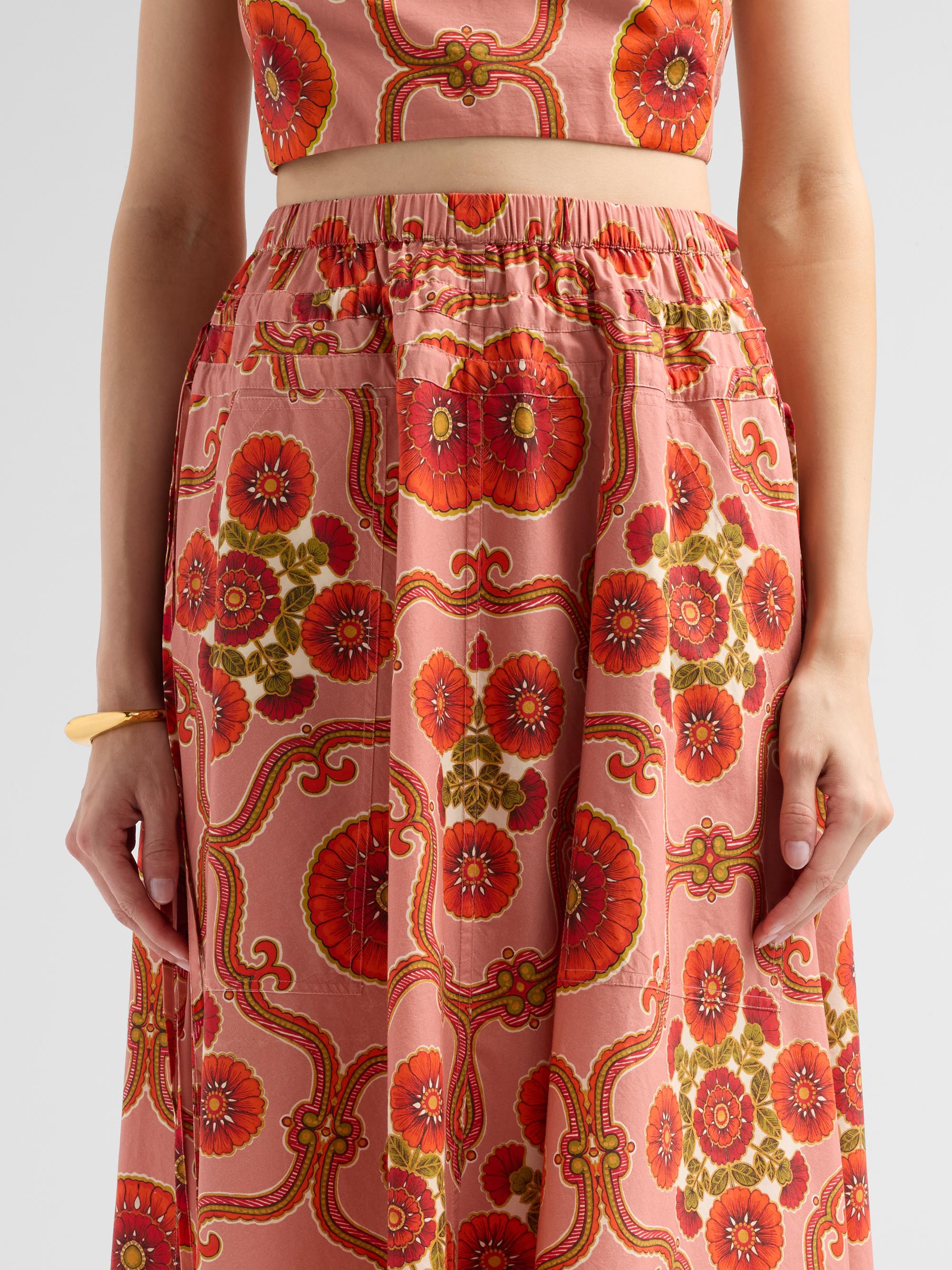 Cara Cara Women's Meret Printed Poplin Midi Skirt - Mod Floral Brick | Thumbnail 5