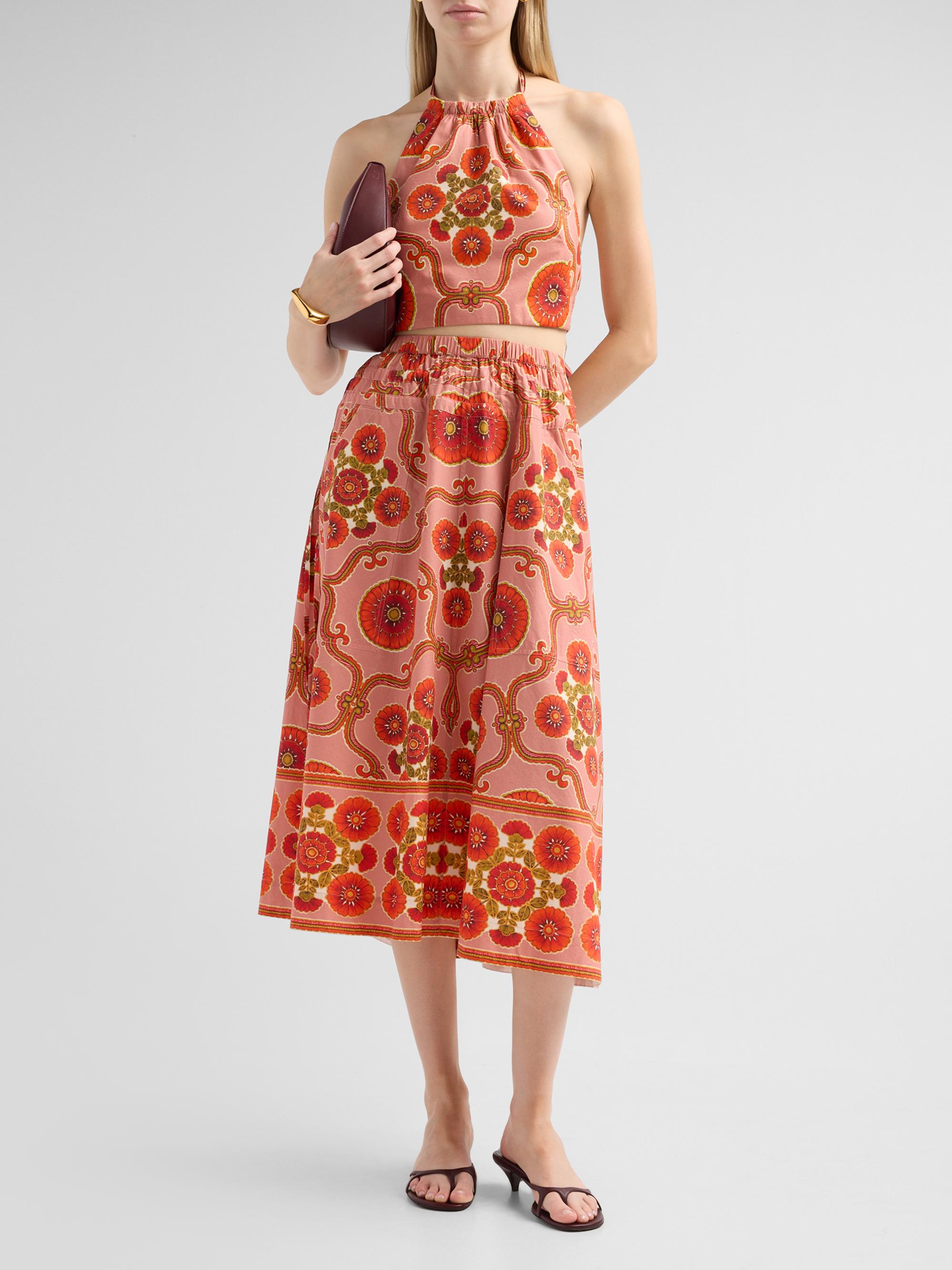 Cara Cara Women's Meret Printed Poplin Midi Skirt - Mod Floral Brick | Thumbnail 2