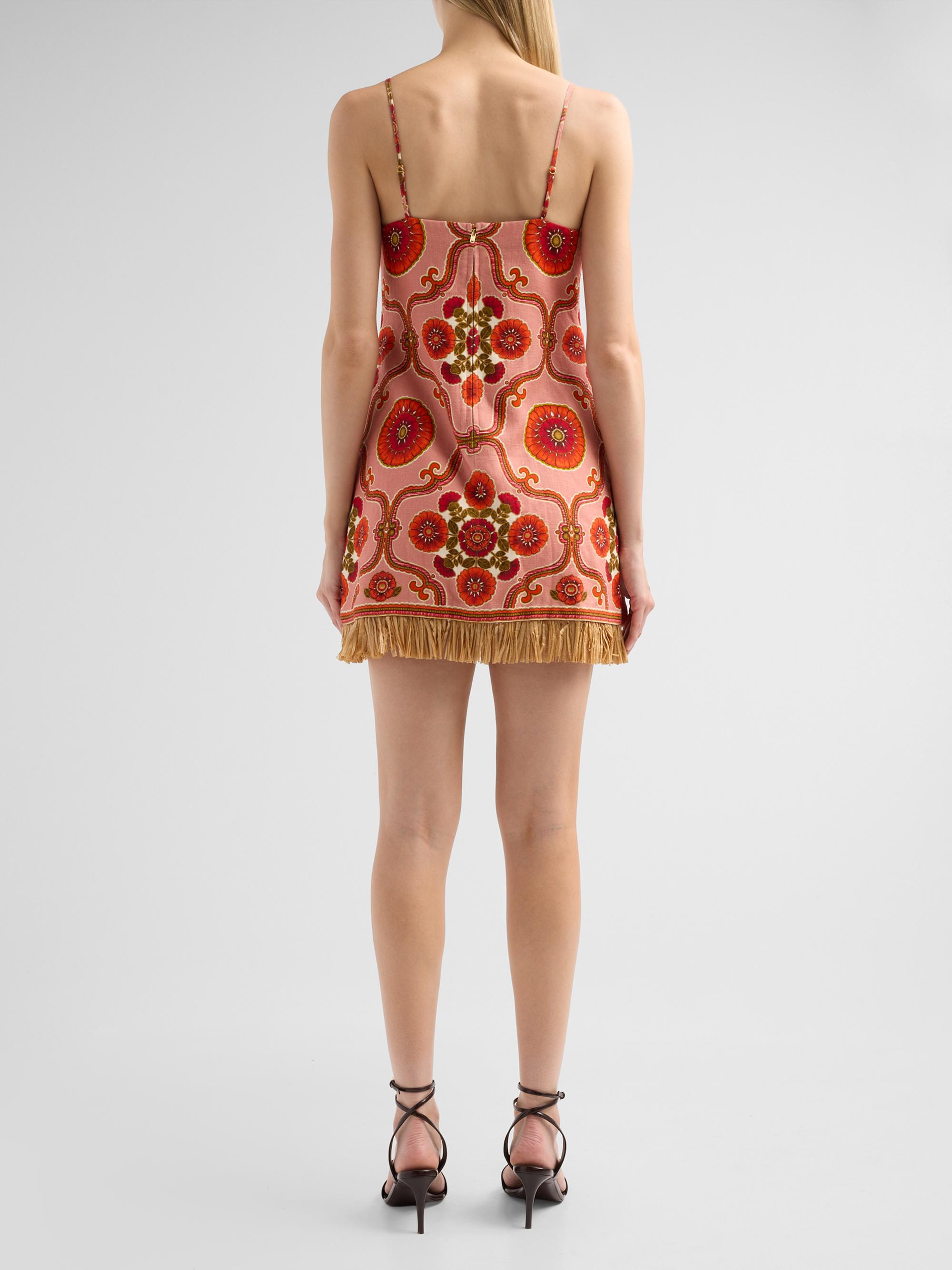 Cara Cara Women's Valencia Fringed Floral Linen Mini Dress - Mod Floral Brick | Thumbnail 3