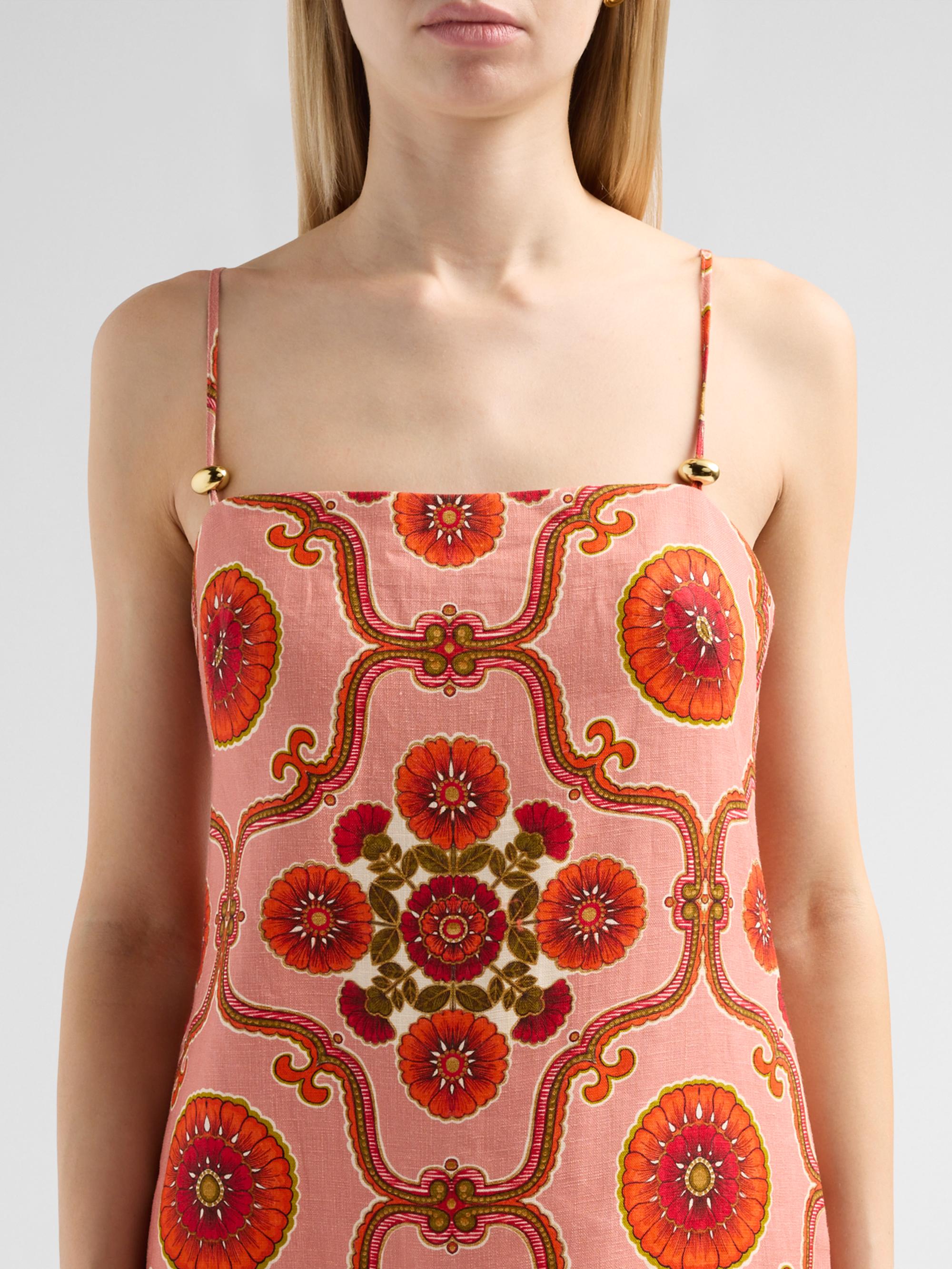 Cara Cara Women's Valencia Fringed Floral Linen Mini Dress - Mod Floral Brick | Thumbnail 5