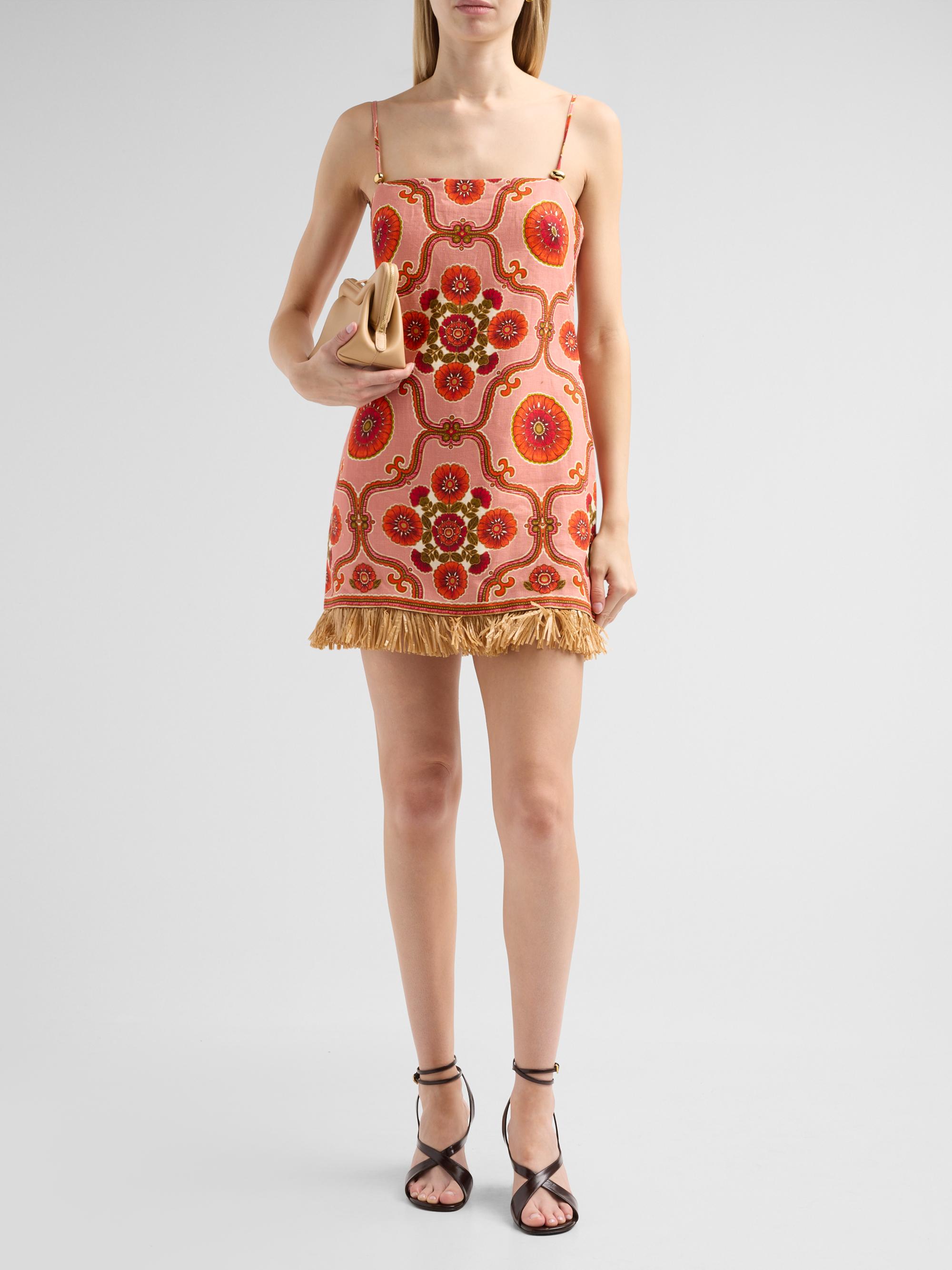 Cara Cara Women's Valencia Fringed Floral Linen Mini Dress - Mod Floral Brick | Thumbnail 2