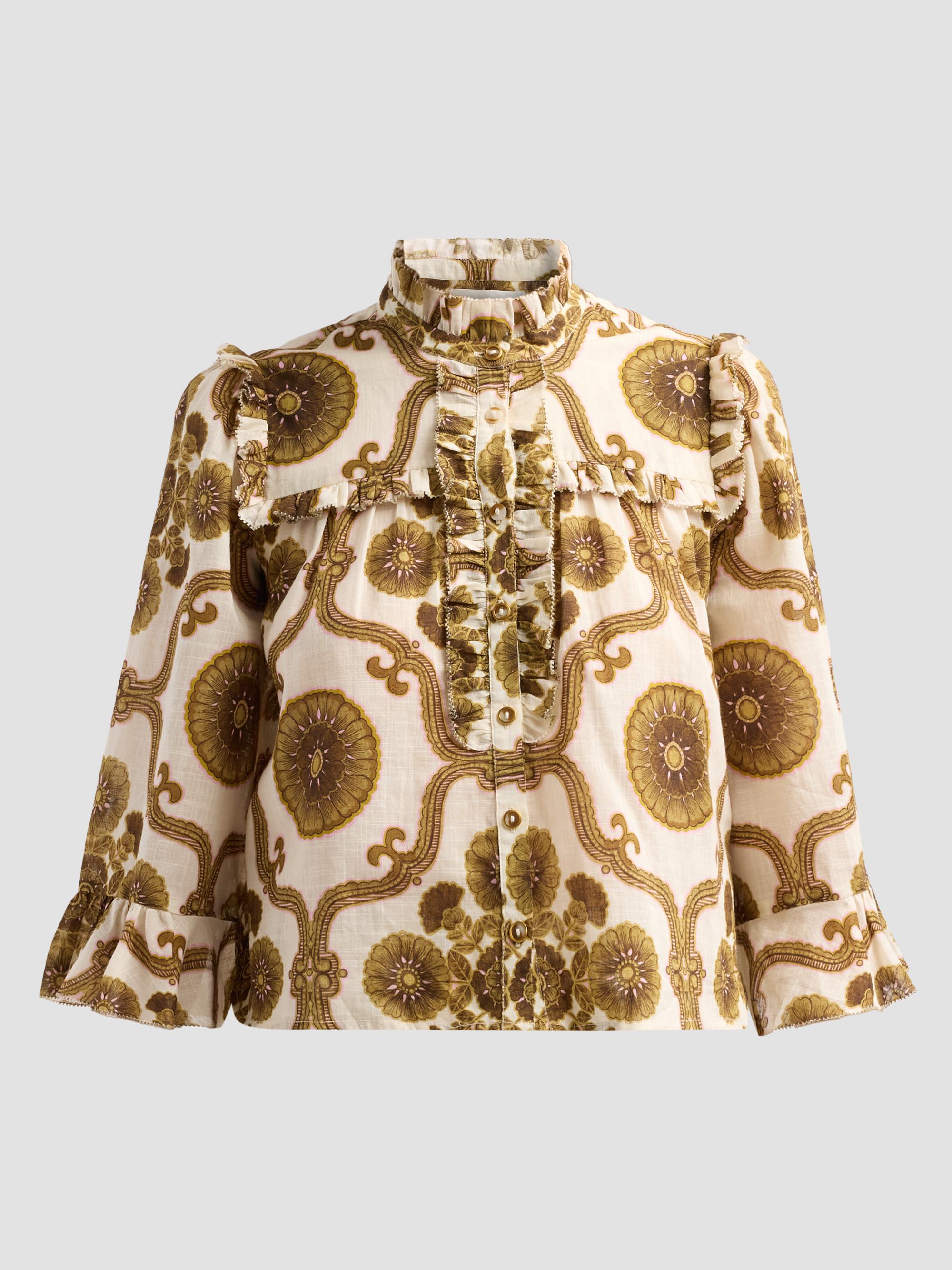 Cara Cara Women's Elowen Floral Medallion Ruffle Blouse - Mod Floral Olive