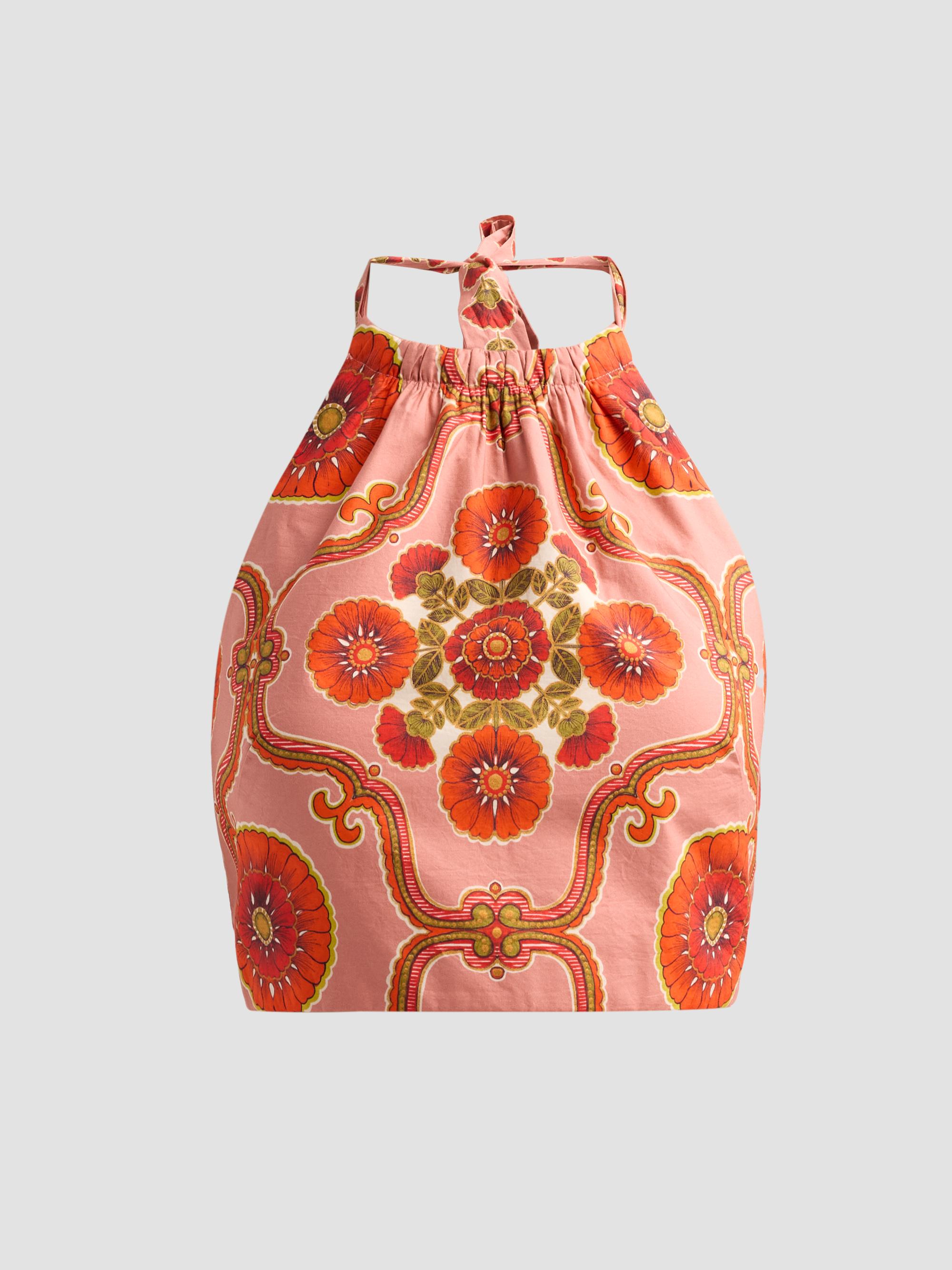 Cara Cara Women's Dahlia Poplin Halterneck Top - Mod Floral Brick