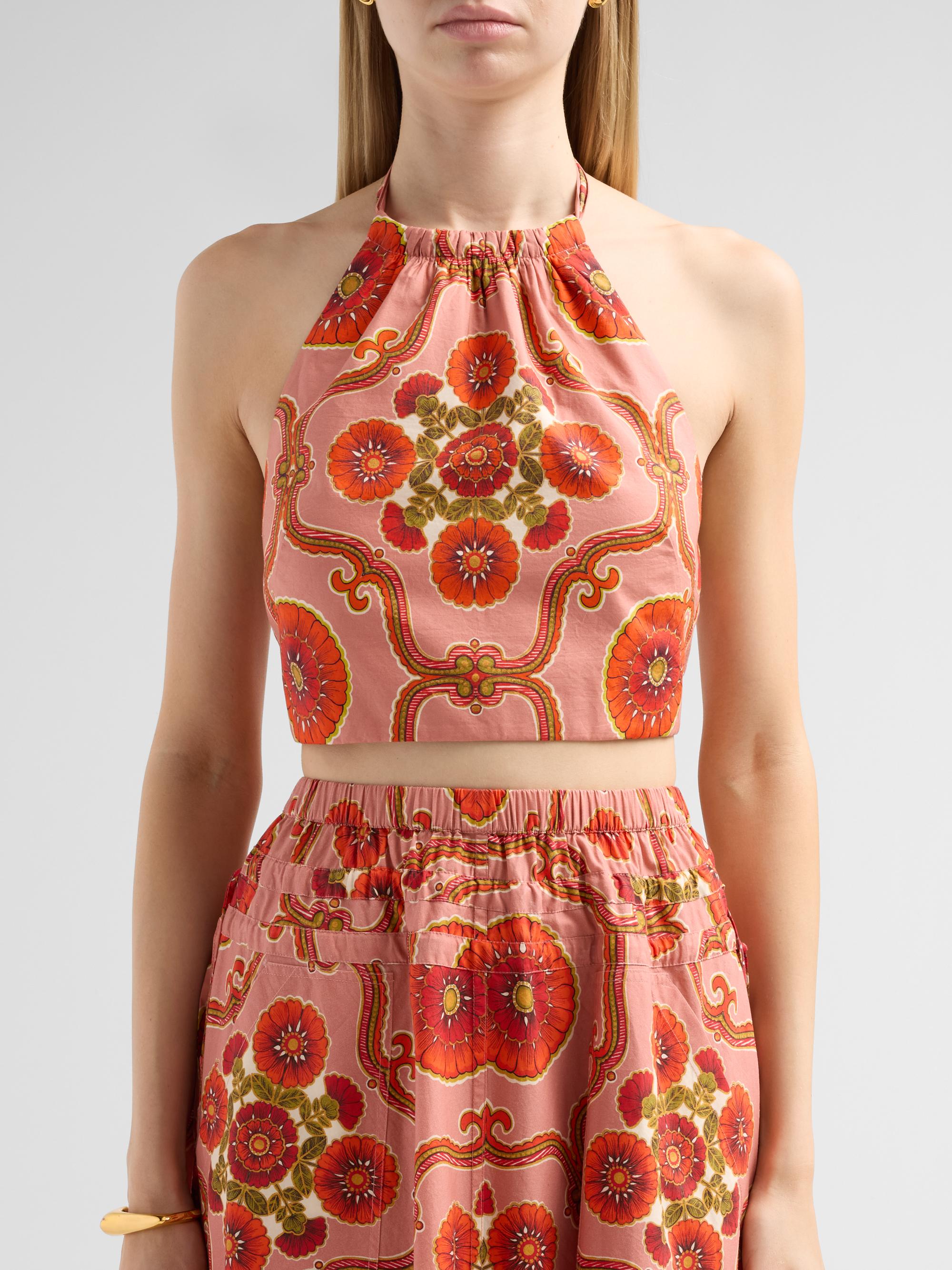 Cara Cara Women's Dahlia Poplin Halterneck Top - Mod Floral Brick | Thumbnail 5